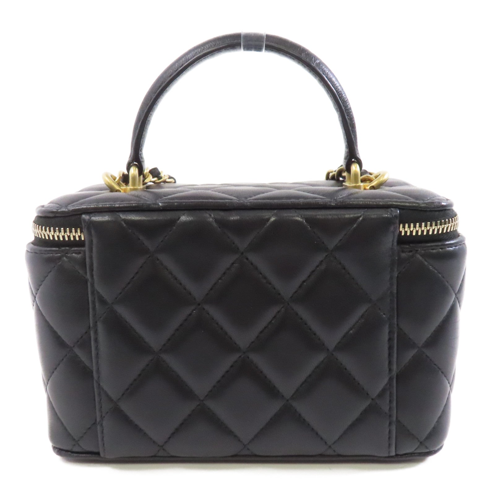 CHANEL 菱格羊皮皮革Vanity Case金扣鏈帶肩背袋黑色
