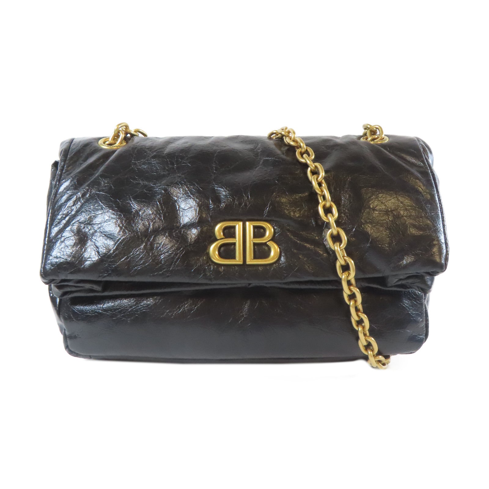 BALENCIAGA 牛皮皮革Monaco金扣鏈帶肩背袋黑色