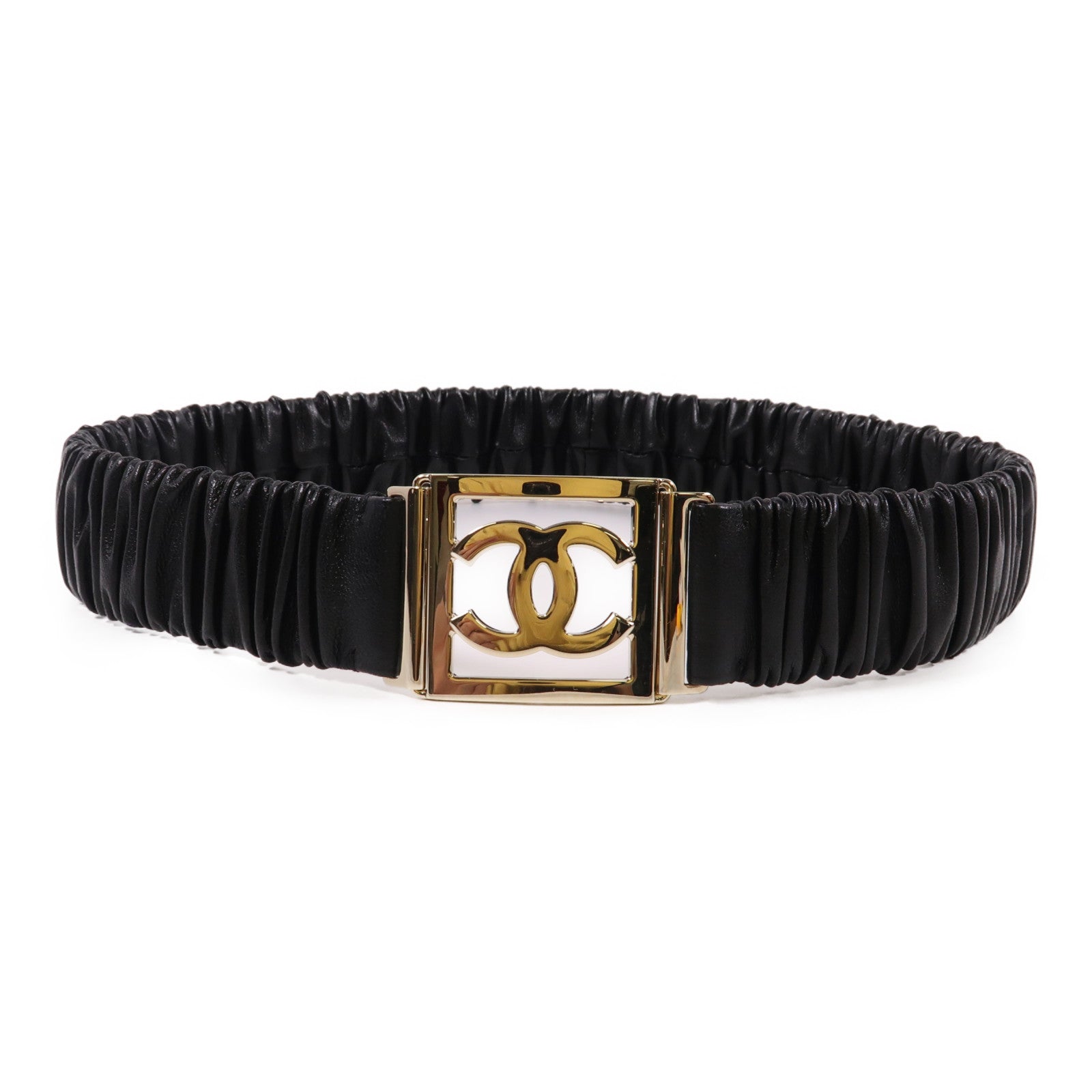 CHANEL 羊皮皮革Belt金扣皮帶黑色