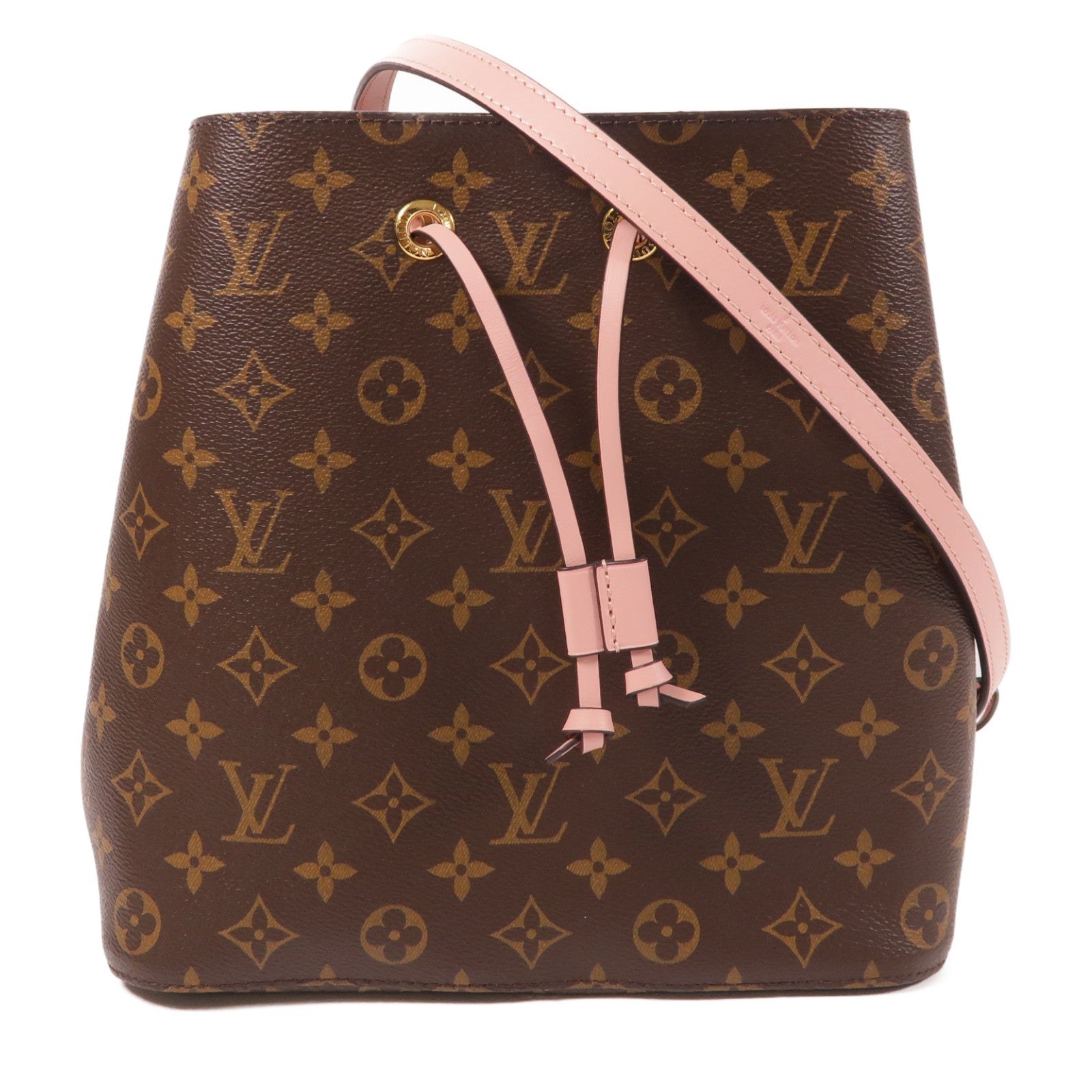LOUIS VUITTON Monogram Neo Noe MM金扣肩背袋棕色/粉紅色