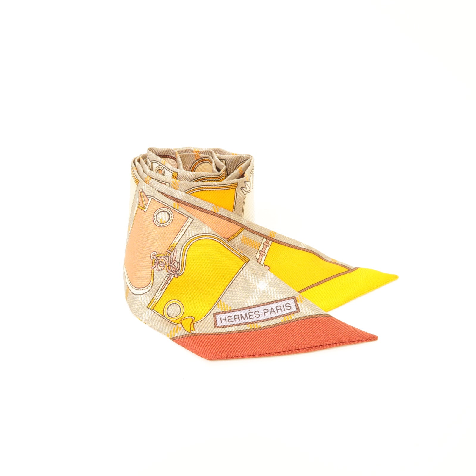 HERMES 【激減優惠】絲質Twilly絲巾橙色/灰色/灰色