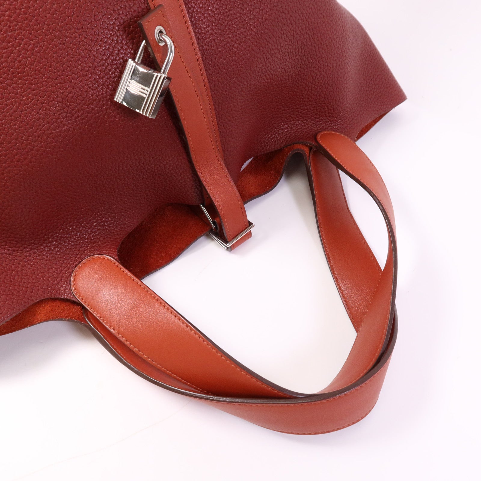 HERMES 【激減優惠】Clemence皮革Picotin GM銀扣手挽袋Rouge/Rouge Casaque