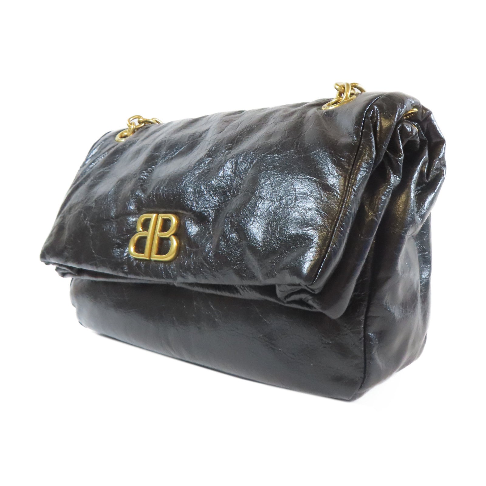 BALENCIAGA 牛皮皮革Monaco金扣鏈帶肩背袋黑色