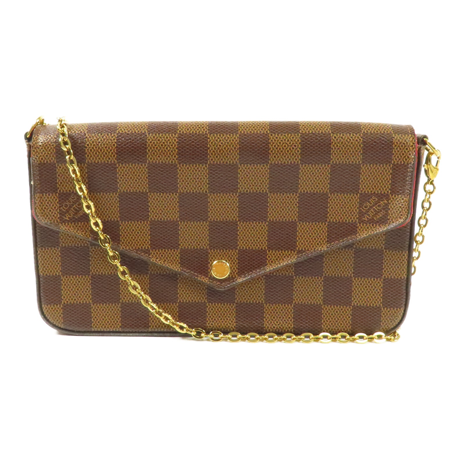 LOUIS VUITTON Damier Felice Pochette金扣鏈帶肩背袋