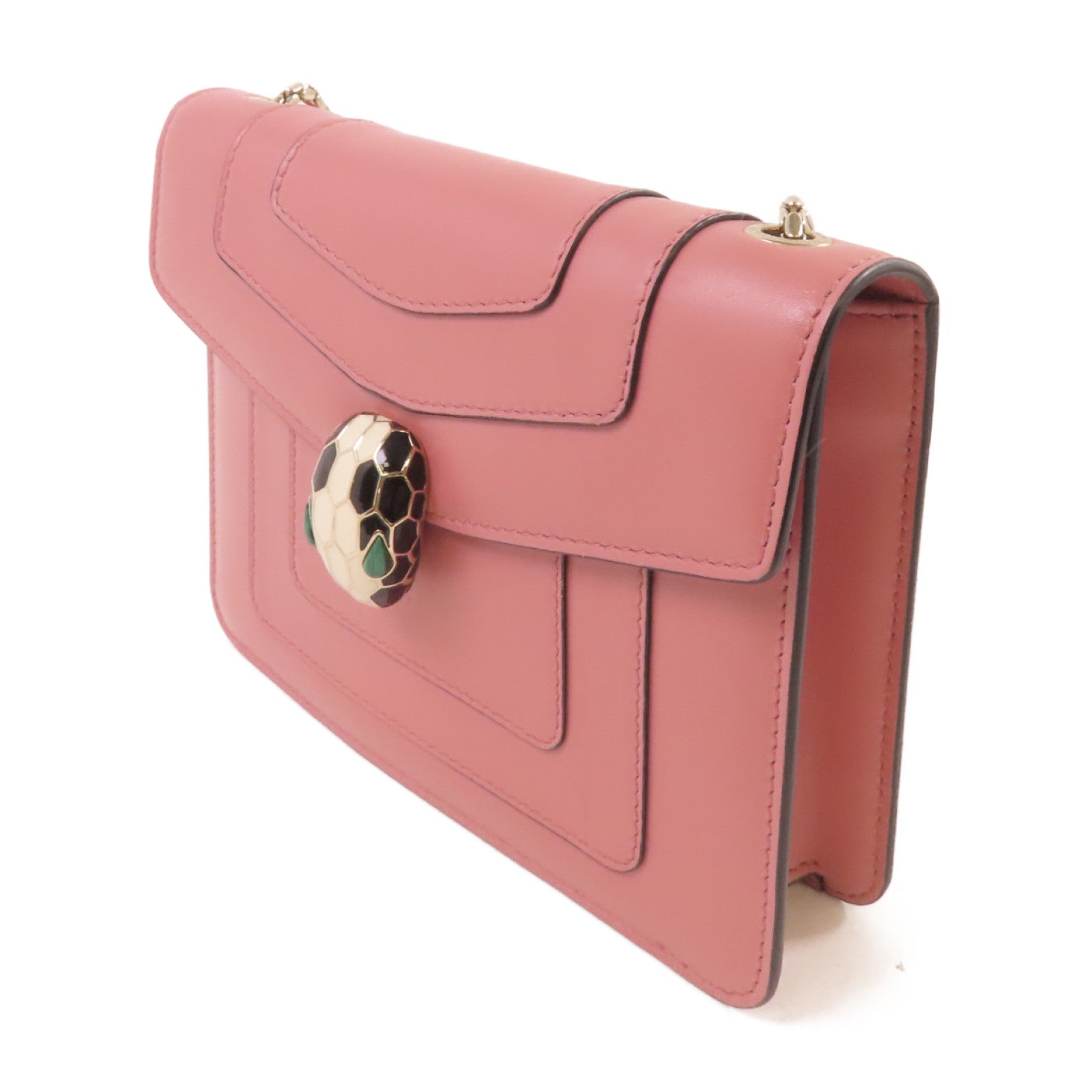 BVLGARI 【激減優惠】牛皮皮革Serpenti Forever Small Shoulder Bag銀扣鏈帶肩背粉紅色