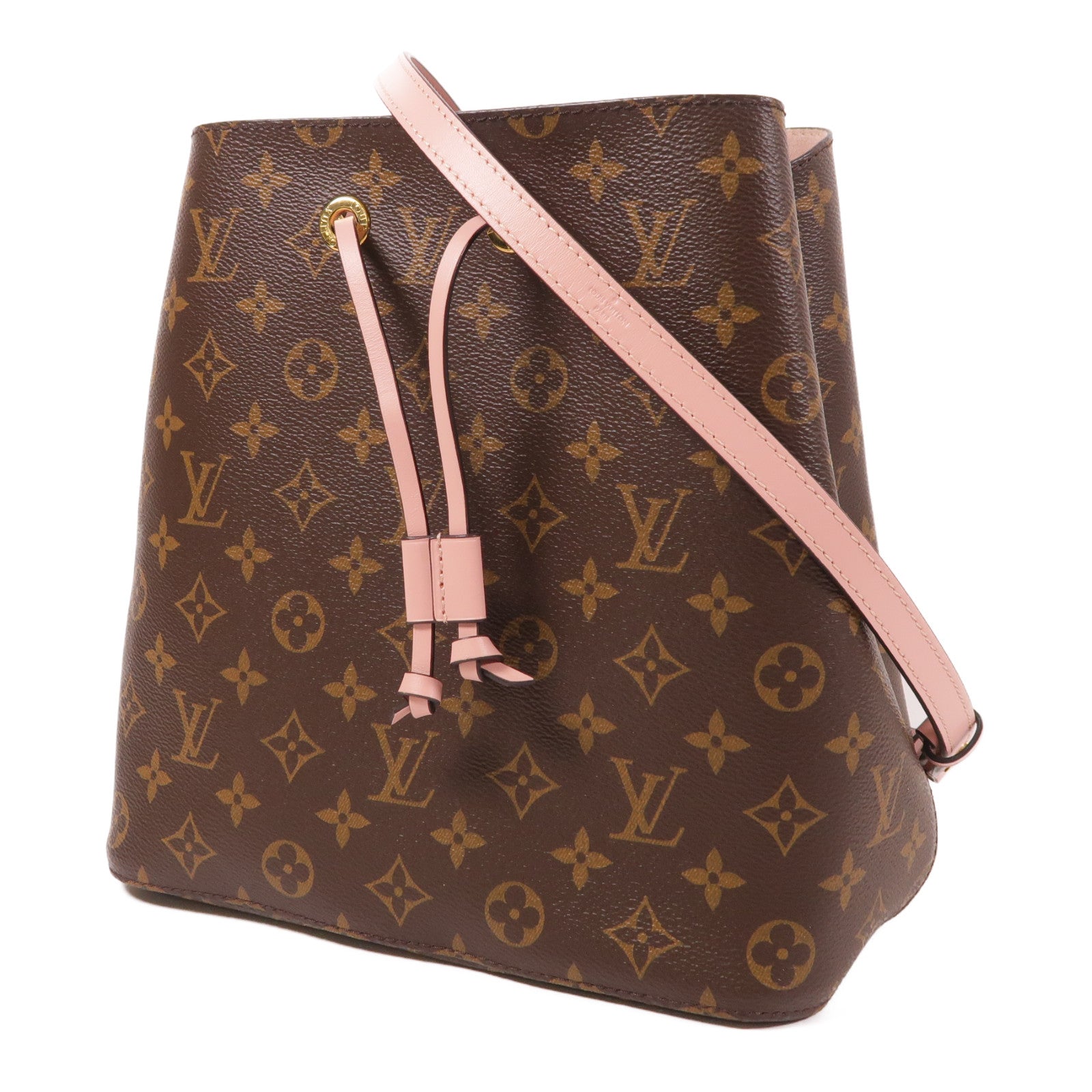 LOUIS VUITTON Monogram Neo Noe MM金扣肩背袋棕色/粉紅色