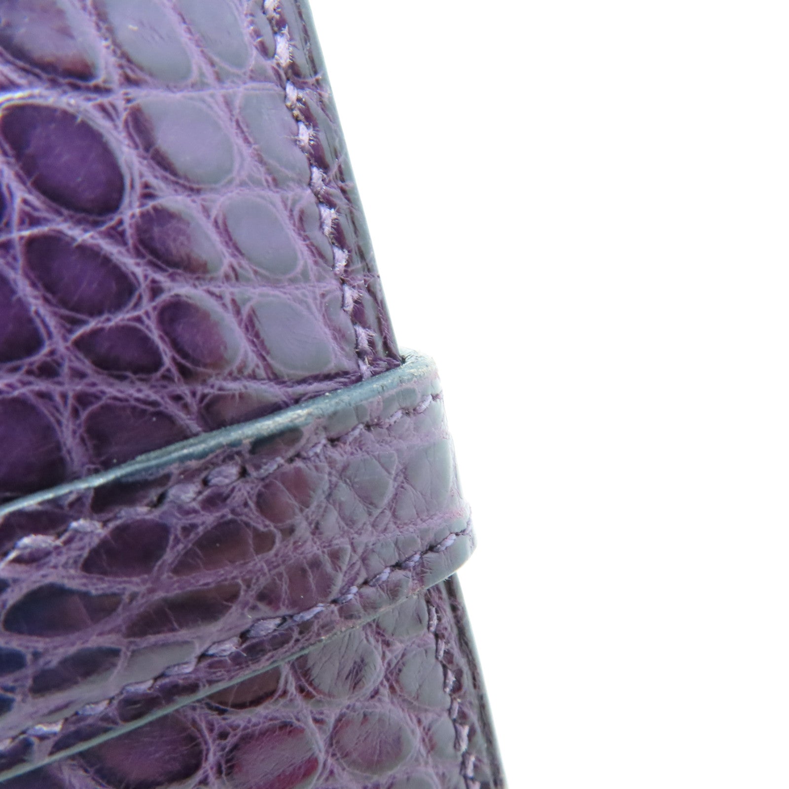 HERMES Alligator Mat Kelly Wallet Silver Buckle Long Wallet Beijing Purple