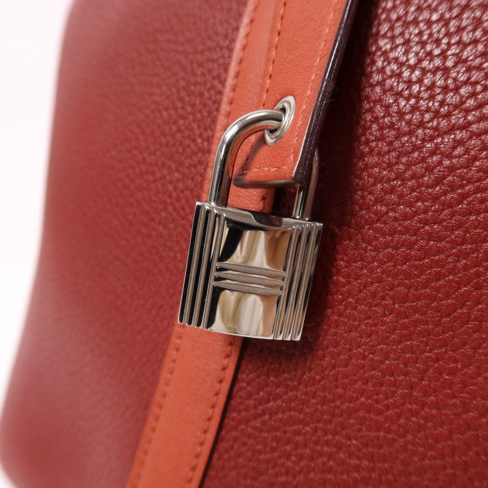 HERMES 【激減優惠】Clemence皮革Picotin GM銀扣手挽袋Rouge/Rouge Casaque