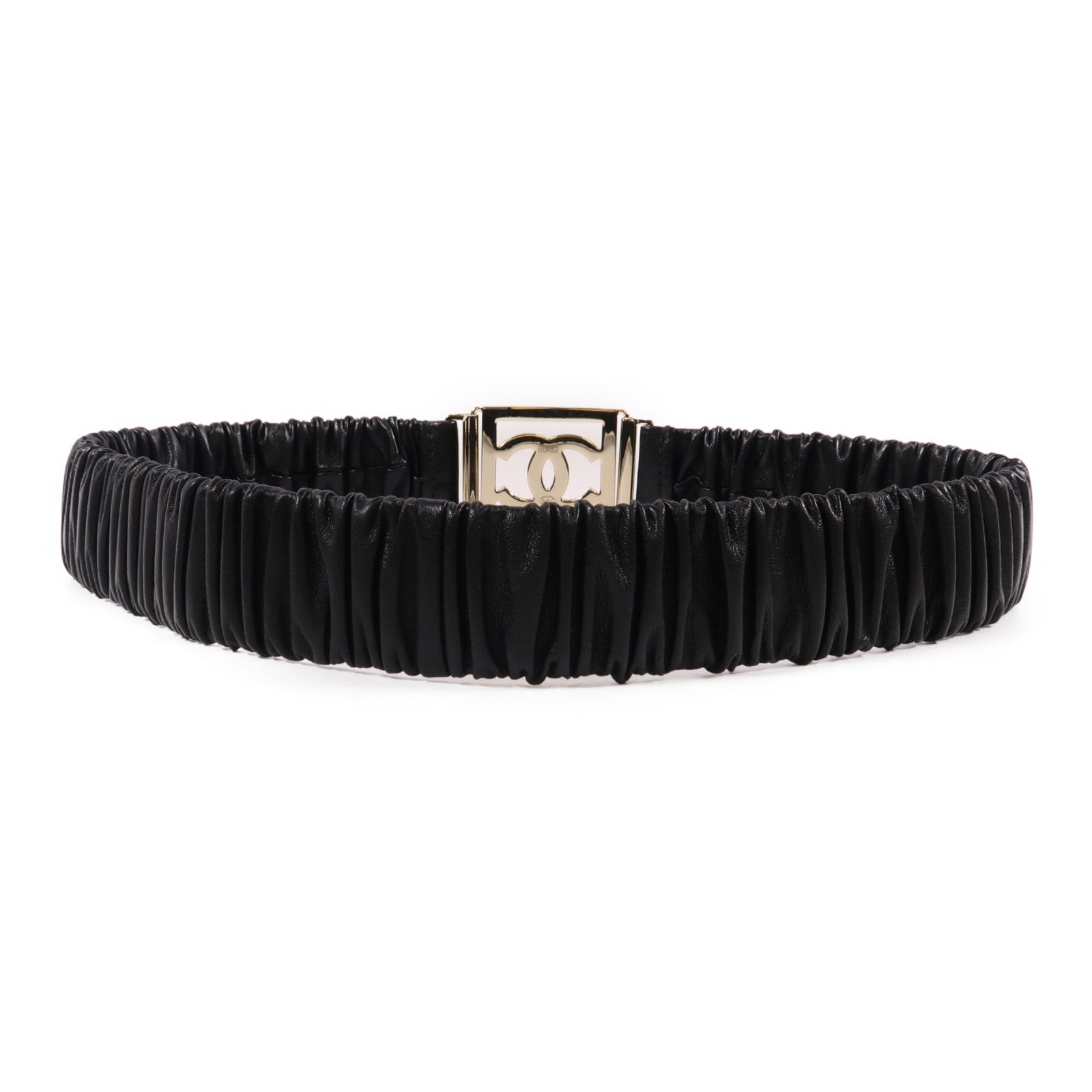 CHANEL 羊皮皮革Belt金扣皮帶黑色