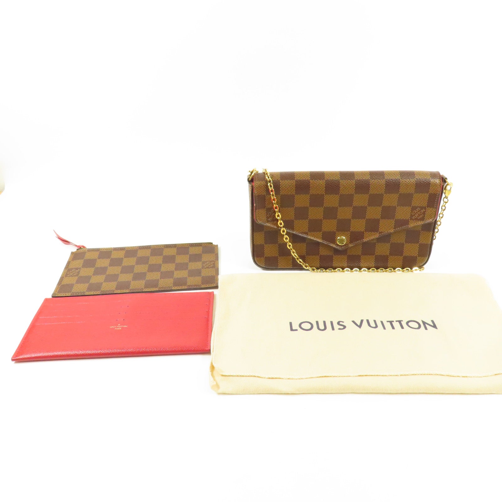 LOUIS VUITTON Damier Felice Pochette金扣鏈帶肩背袋