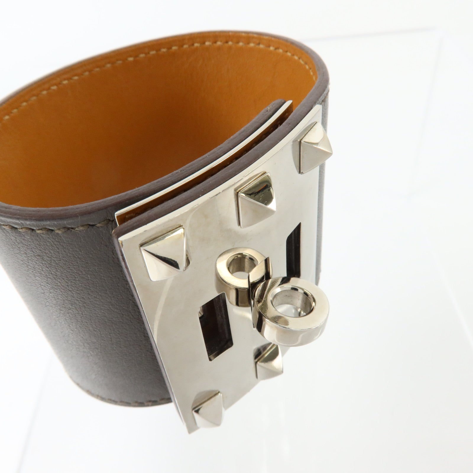 HERMES Swift皮革Kelly Dog Extreme Bracelet銀扣手鏈Etain