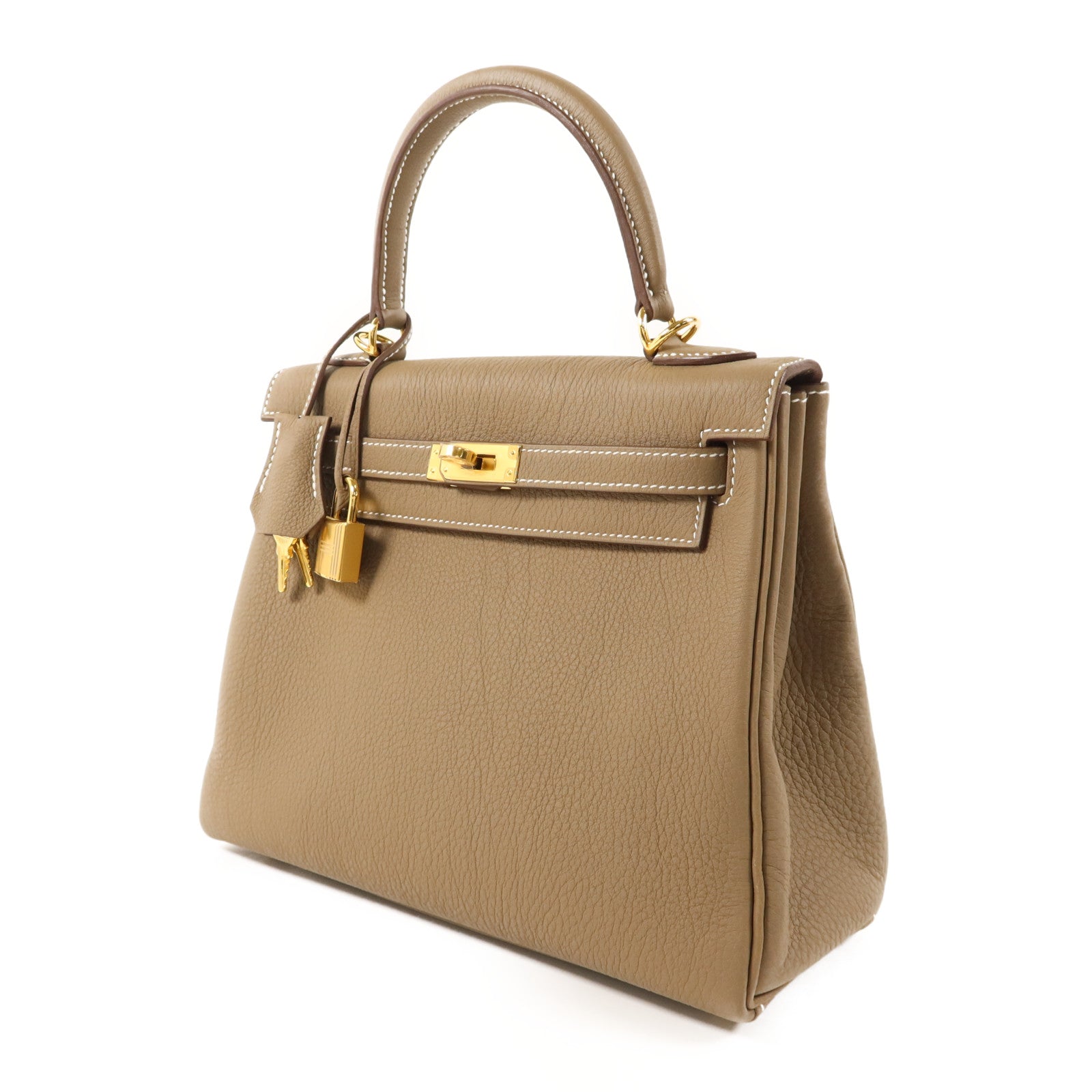 HERMES 【激減優惠】Togo皮革Kelly 25金扣手挽肩背兩用袋Etoupe