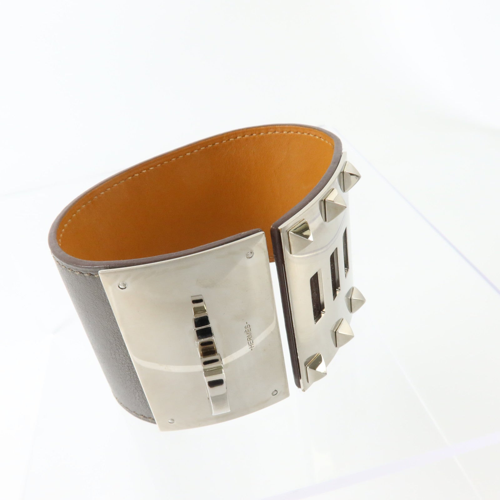HERMES Swift皮革Kelly Dog Extreme Bracelet銀扣手鏈Etain