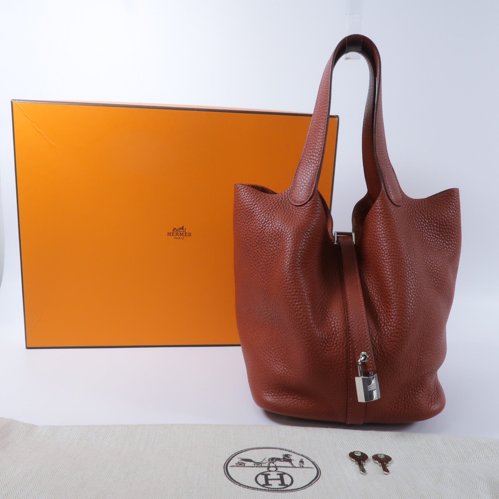 HERMES Clemence皮革Picotin MM手挽袋Sienne