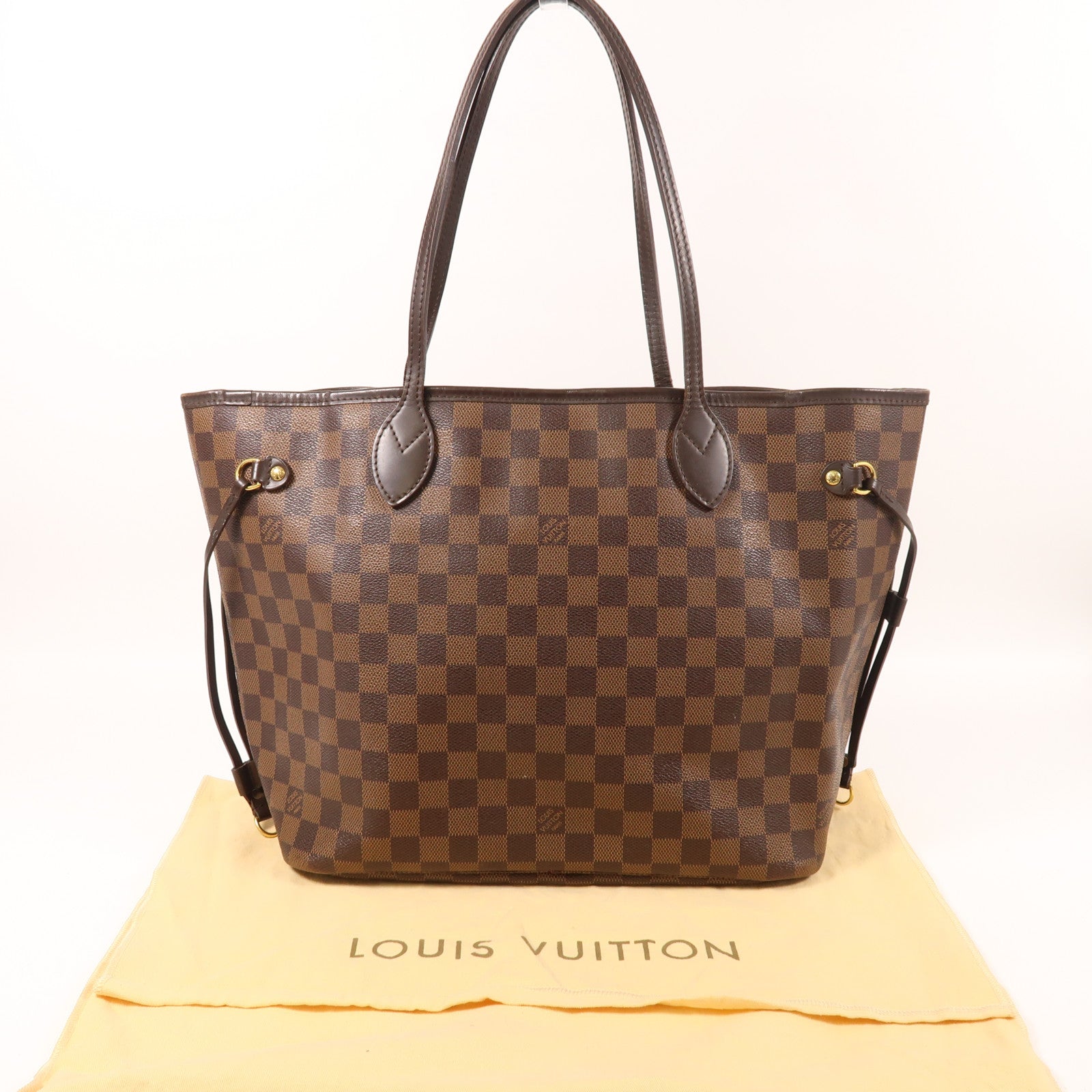 LOUIS VUITTON Damier Neverfull MM金扣手挽袋/肩背袋