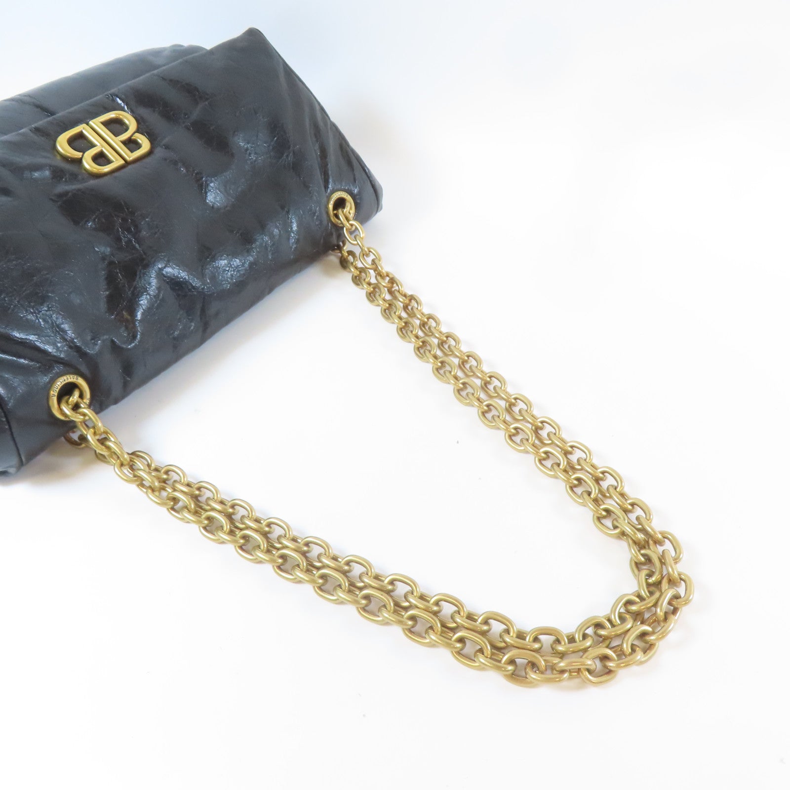 BALENCIAGA 牛皮皮革Monaco金扣鏈帶肩背袋黑色
