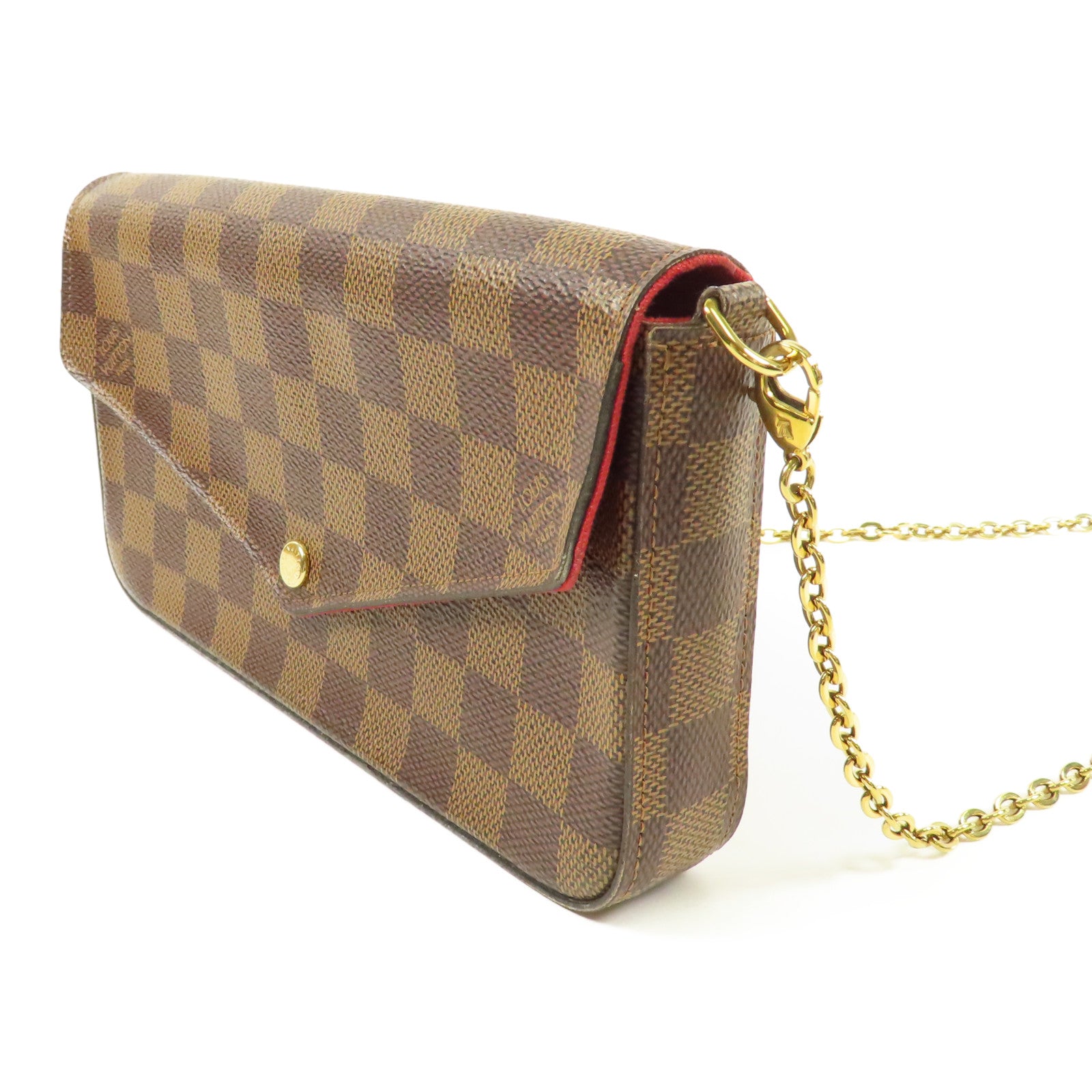 LOUIS VUITTON Damier Felice Pochette金扣鏈帶肩背袋