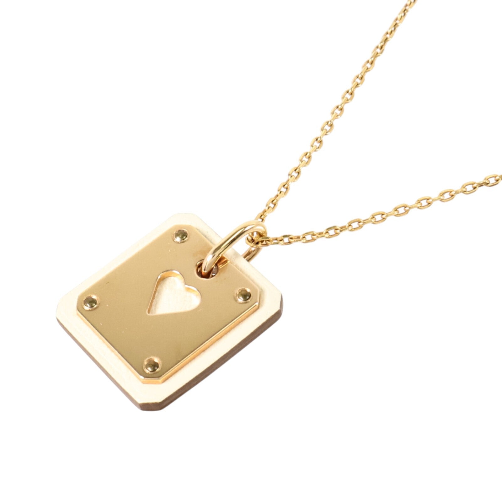HERMES Swift皮革/金屬As De Coeur Pendant Necklace金扣項鏈