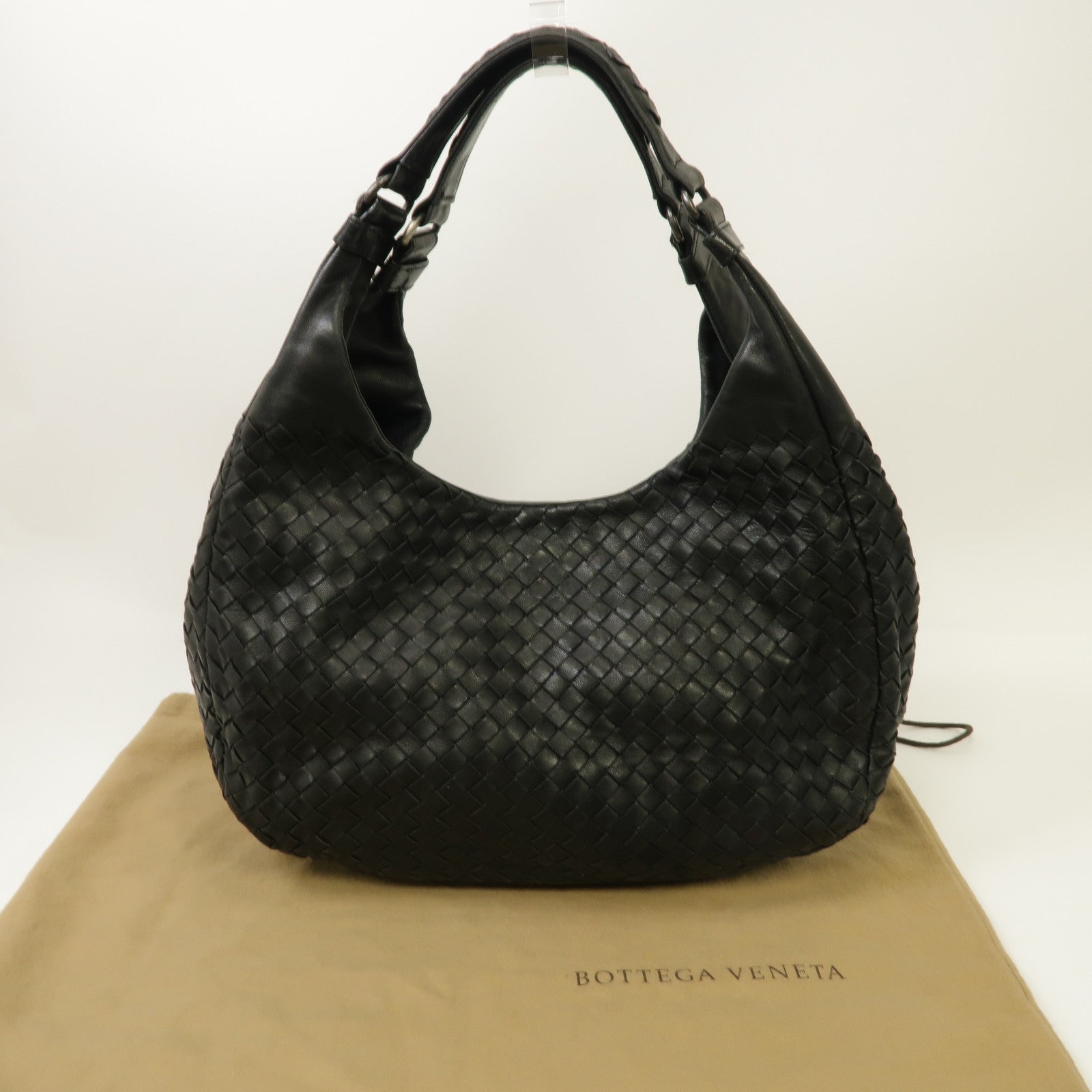 BOTTEGA VENETA 織紋皮革Shoulder Bag銀扣肩背袋黑色