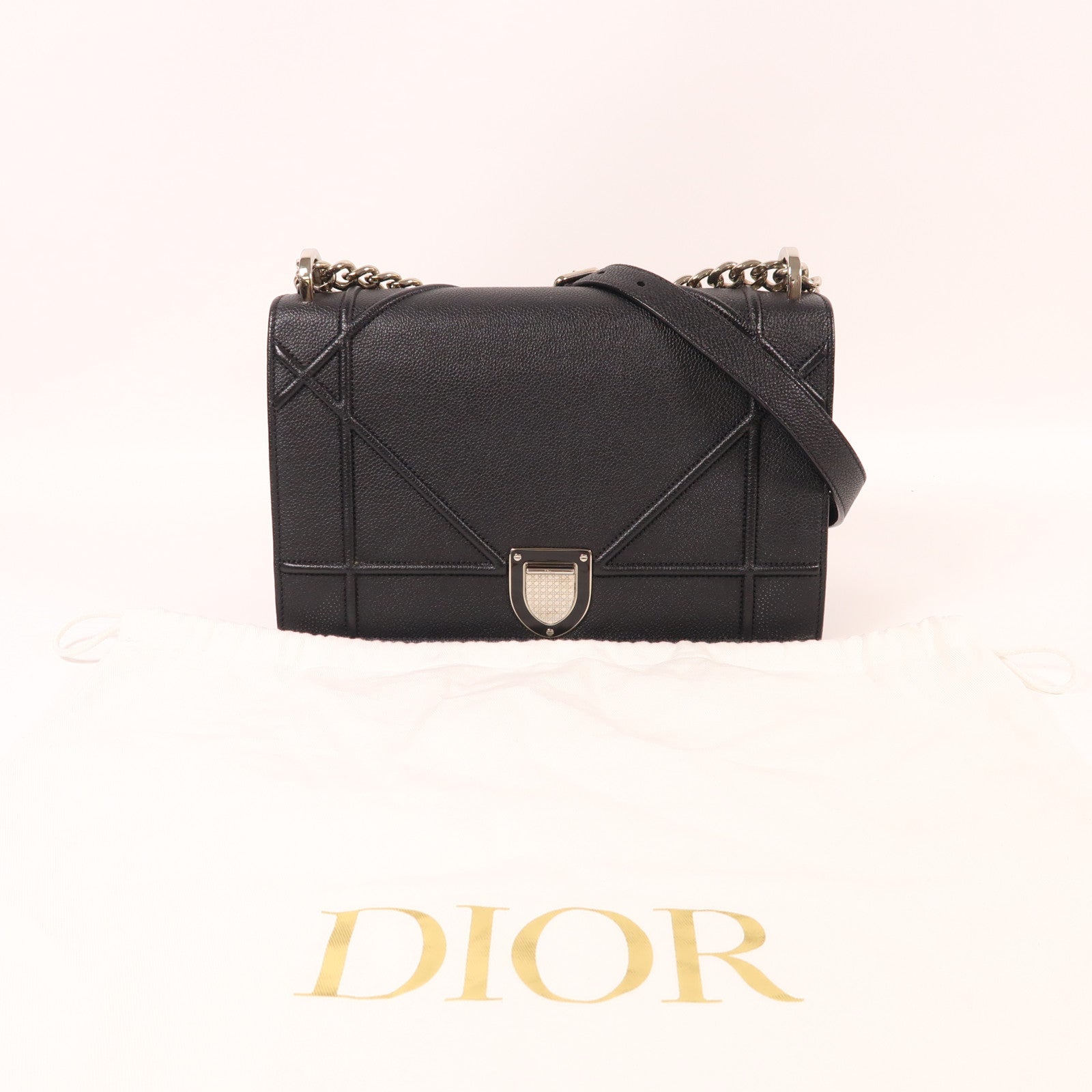 Dior 牛皮皮革Diorama銀扣鏈帶肩背袋