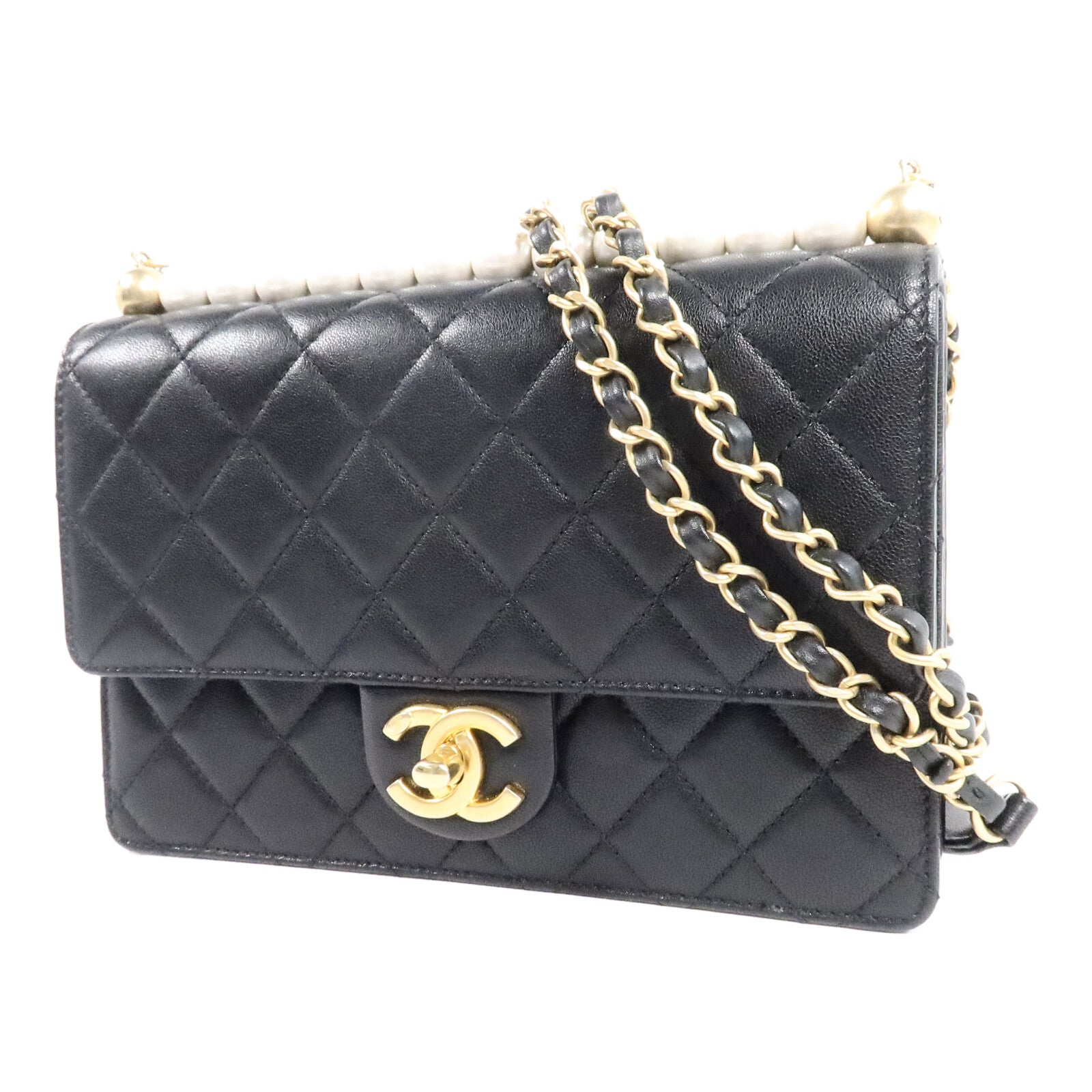 CHANEL 牛皮皮革Pearl Flap Bag鏈帶肩背袋