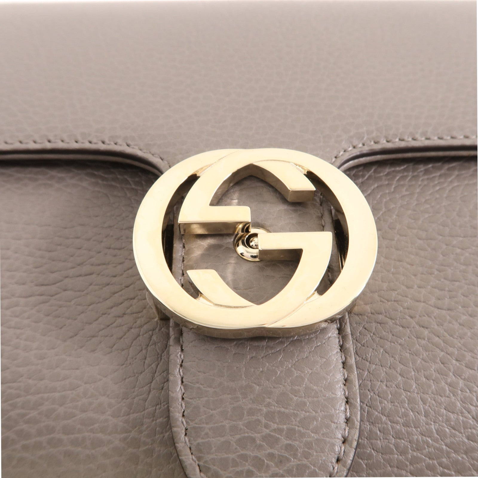 GUCCI 牛皮皮革Chain Shoulder Bag金扣鏈帶肩背袋灰色
