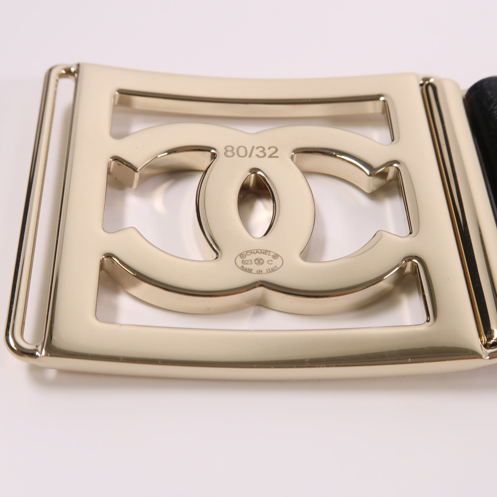 CHANEL 羊皮皮革Belt金扣皮帶黑色