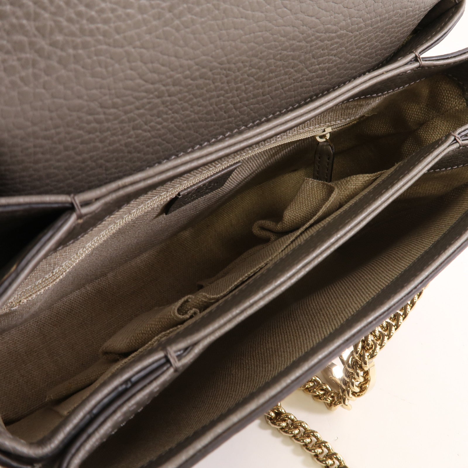 GUCCI 牛皮皮革Chain Shoulder Bag金扣鏈帶肩背袋灰色