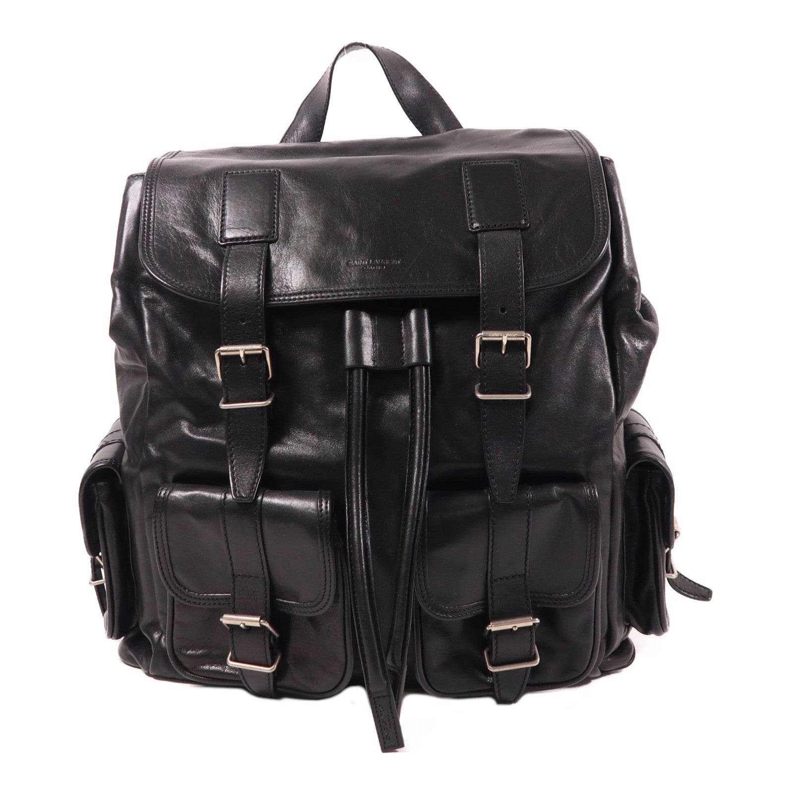 YVES SAINT LAURENT 牛皮皮革Backpack銀扣背包