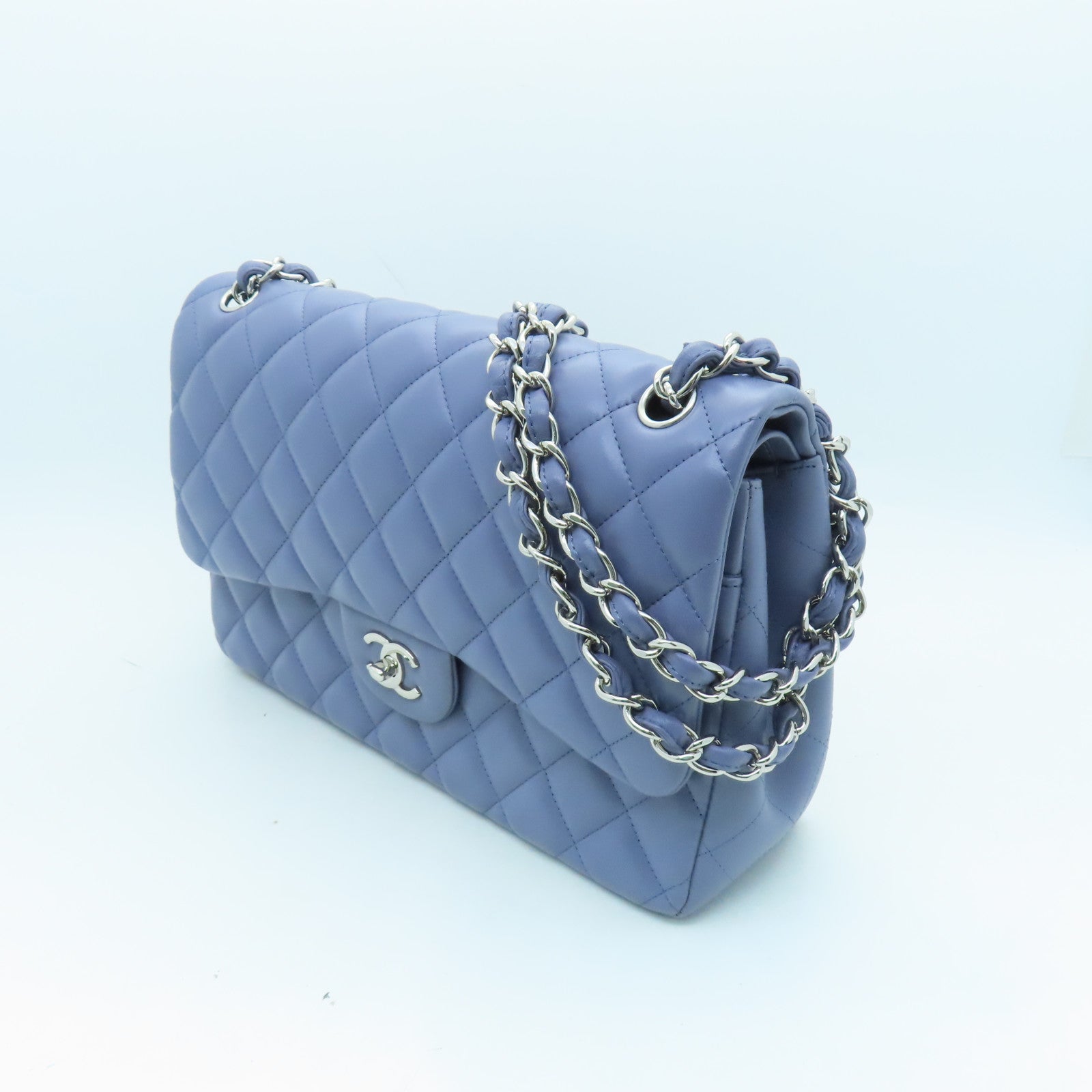 CHANEL Rhombus Sheepskin Leather Chain Shoulder Bag Silver Buckle Handle Chain Belt Shoulder Back Dual-purpose Bag Purple