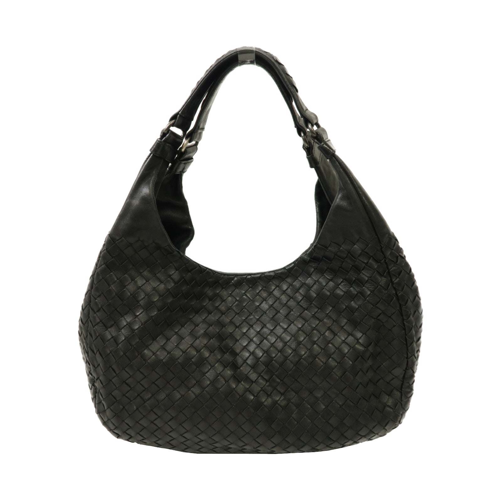 BOTTEGA VENETA 織紋皮革Shoulder Bag銀扣肩背袋黑色