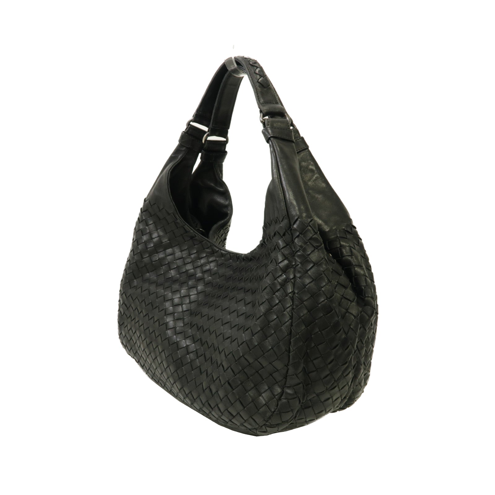 BOTTEGA VENETA 織紋皮革Shoulder Bag銀扣肩背袋黑色