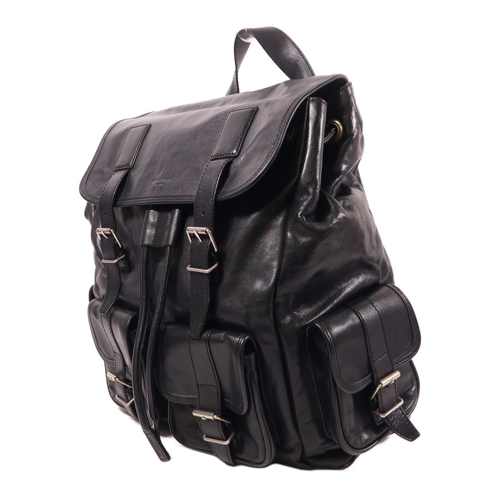 YVES SAINT LAURENT 牛皮皮革Backpack銀扣背包
