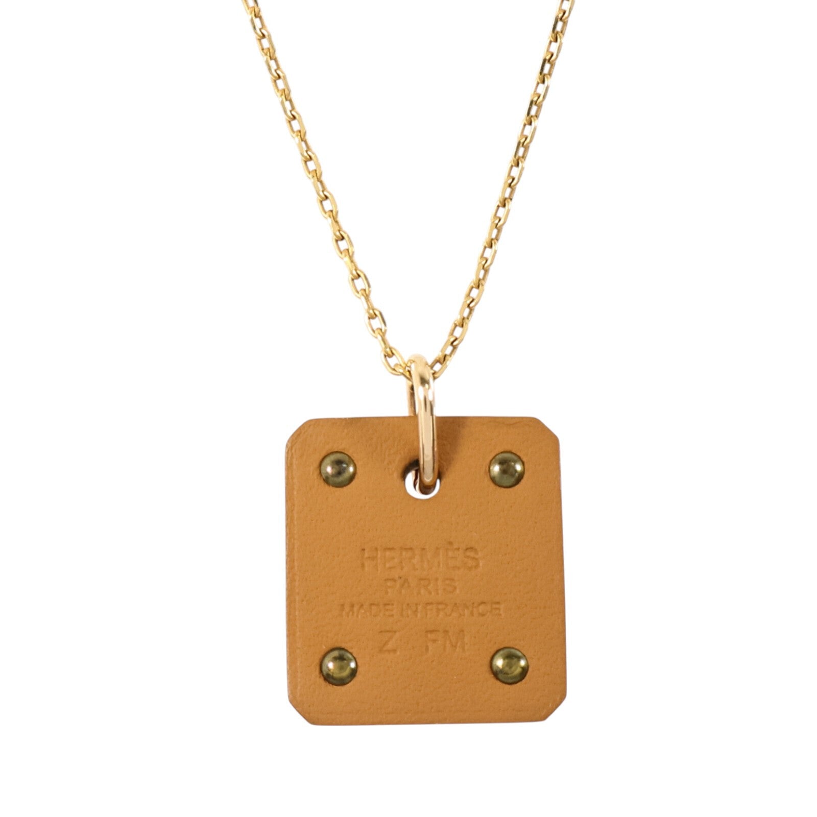HERMES Swift皮革/金屬As De Coeur Pendant Necklace金扣項鏈