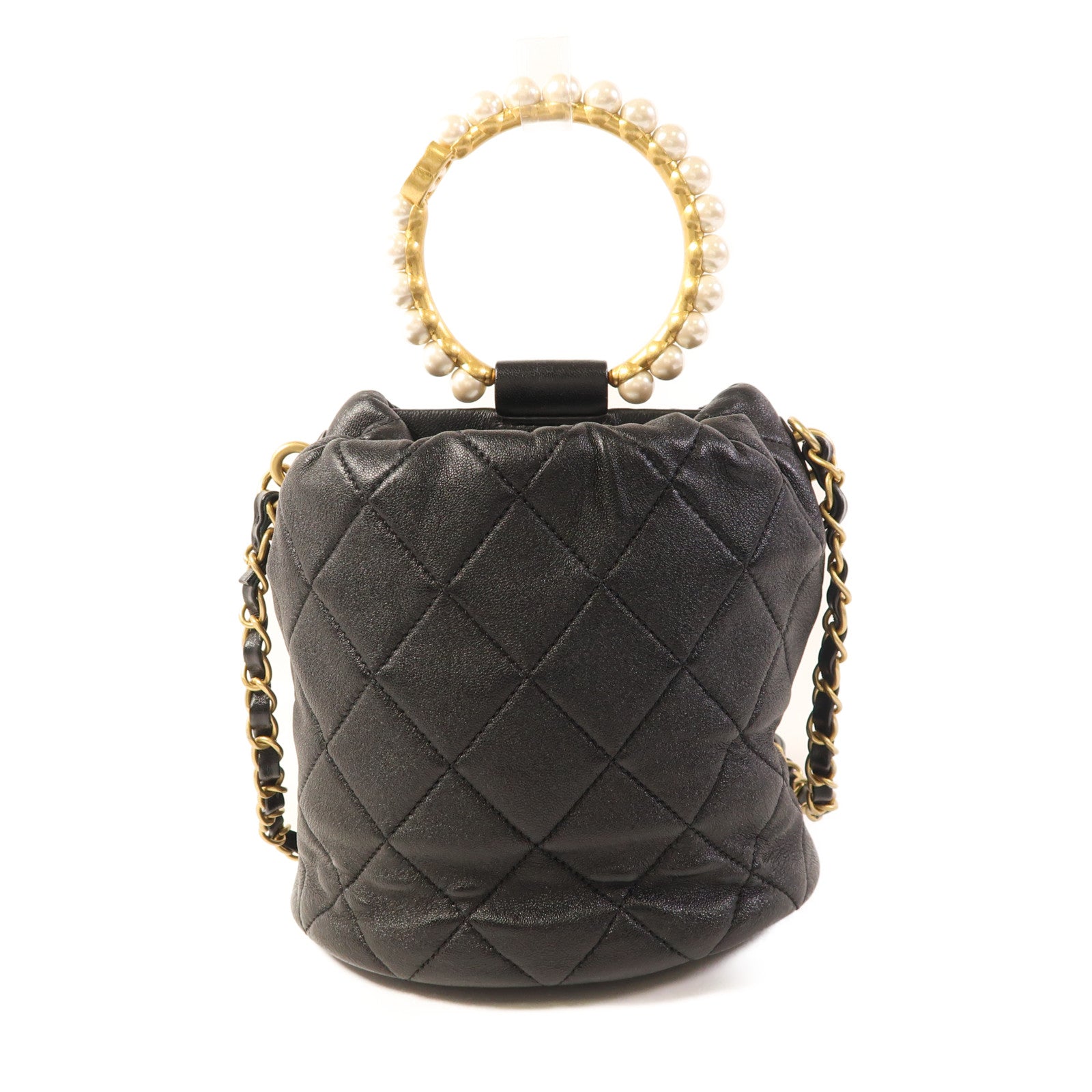 CHANEL 羊皮皮革Bucket Bag With Pearl Handle金扣手挽肩背兩用袋