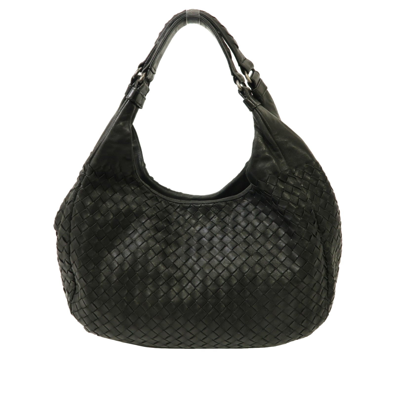 BOTTEGA VENETA 織紋皮革Shoulder Bag銀扣肩背袋黑色