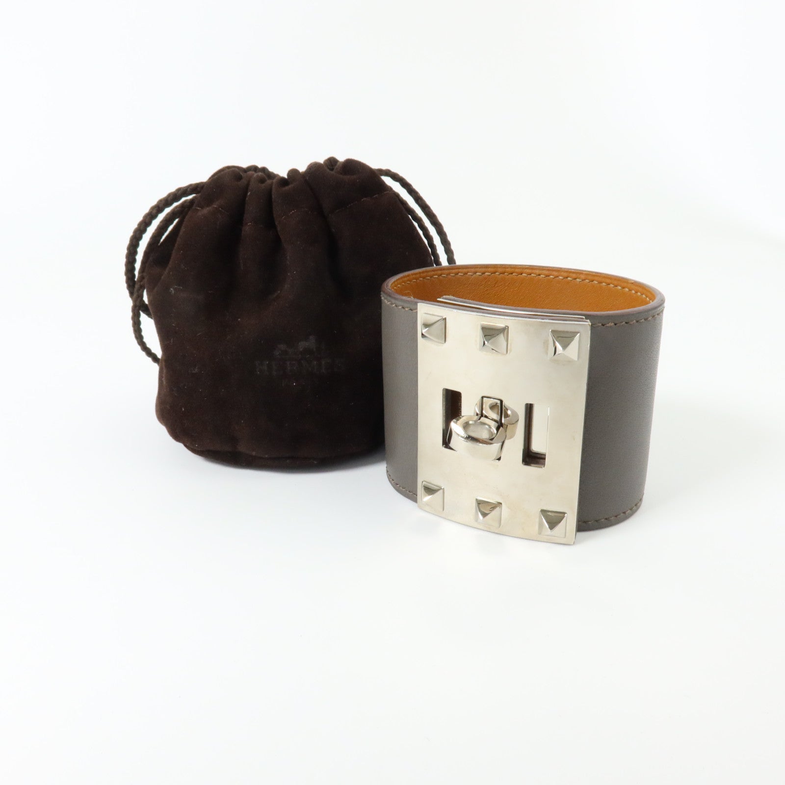 HERMES Swift皮革Kelly Dog Extreme Bracelet銀扣手鏈Etain