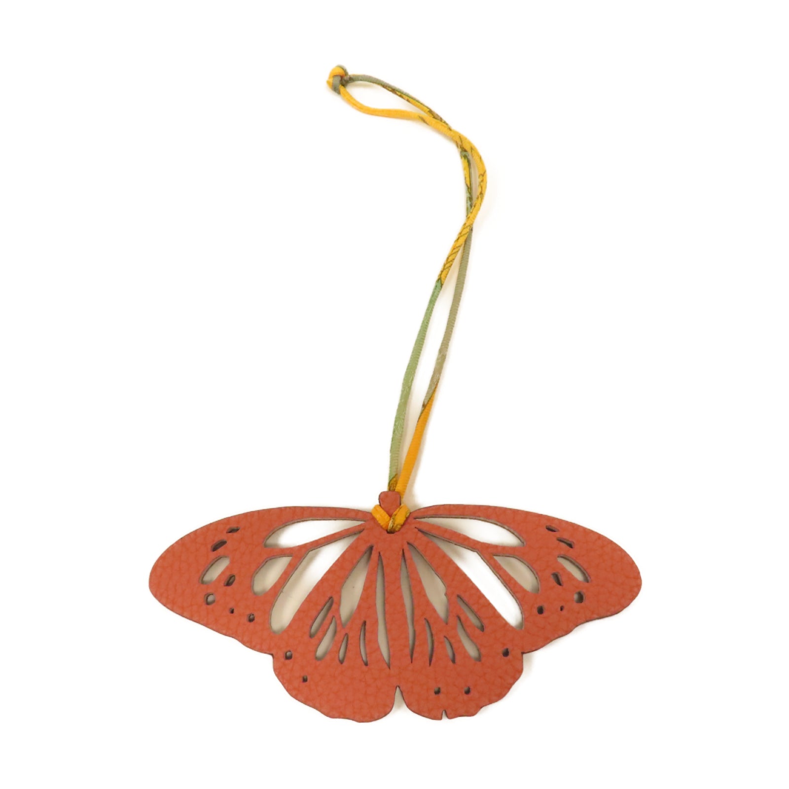 HERMES 牛皮皮革Butterfly Charm掛飾橙色/黑色
