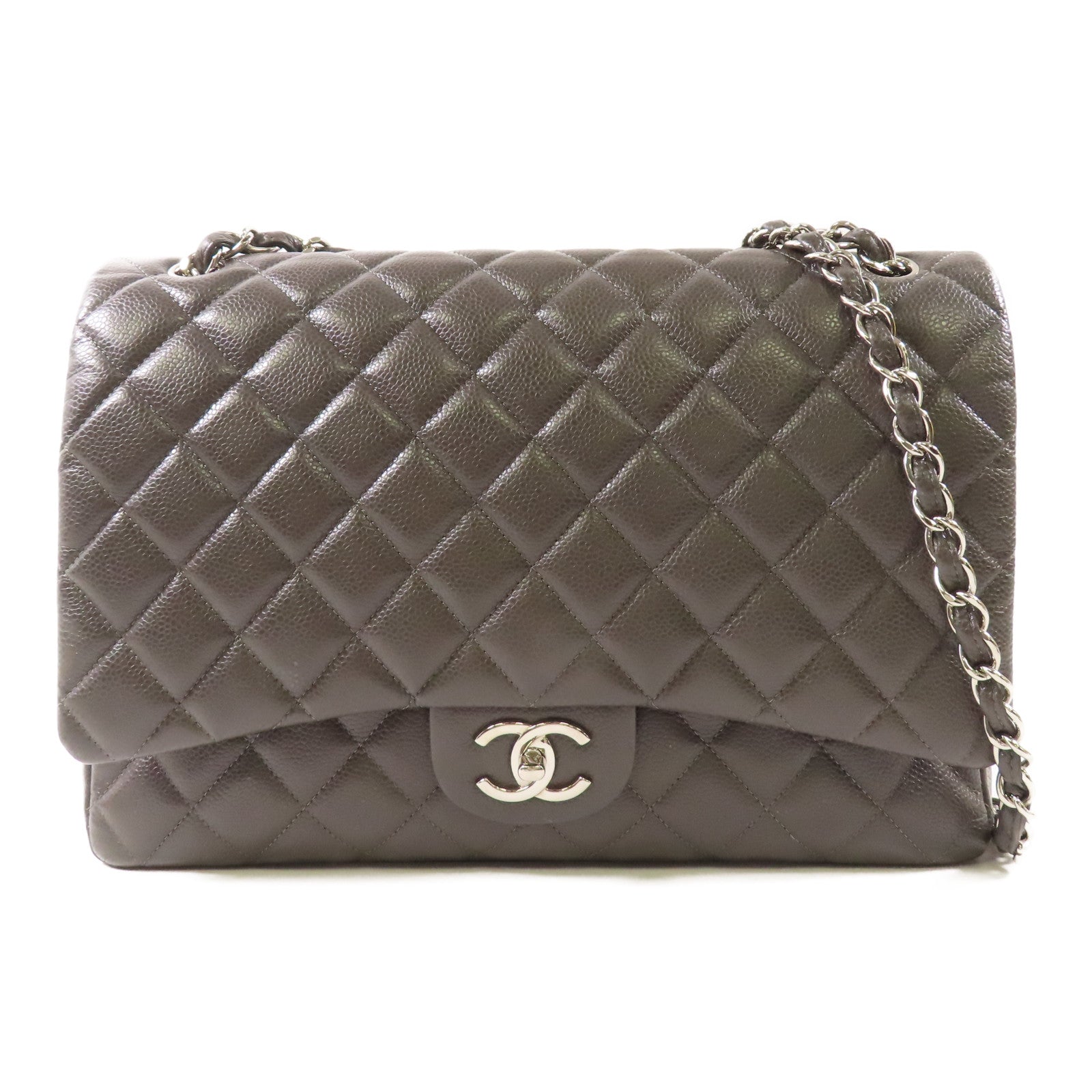 CHANEL 【激減優惠】牛皮皮革Maxi Classic銀扣鏈帶肩背袋