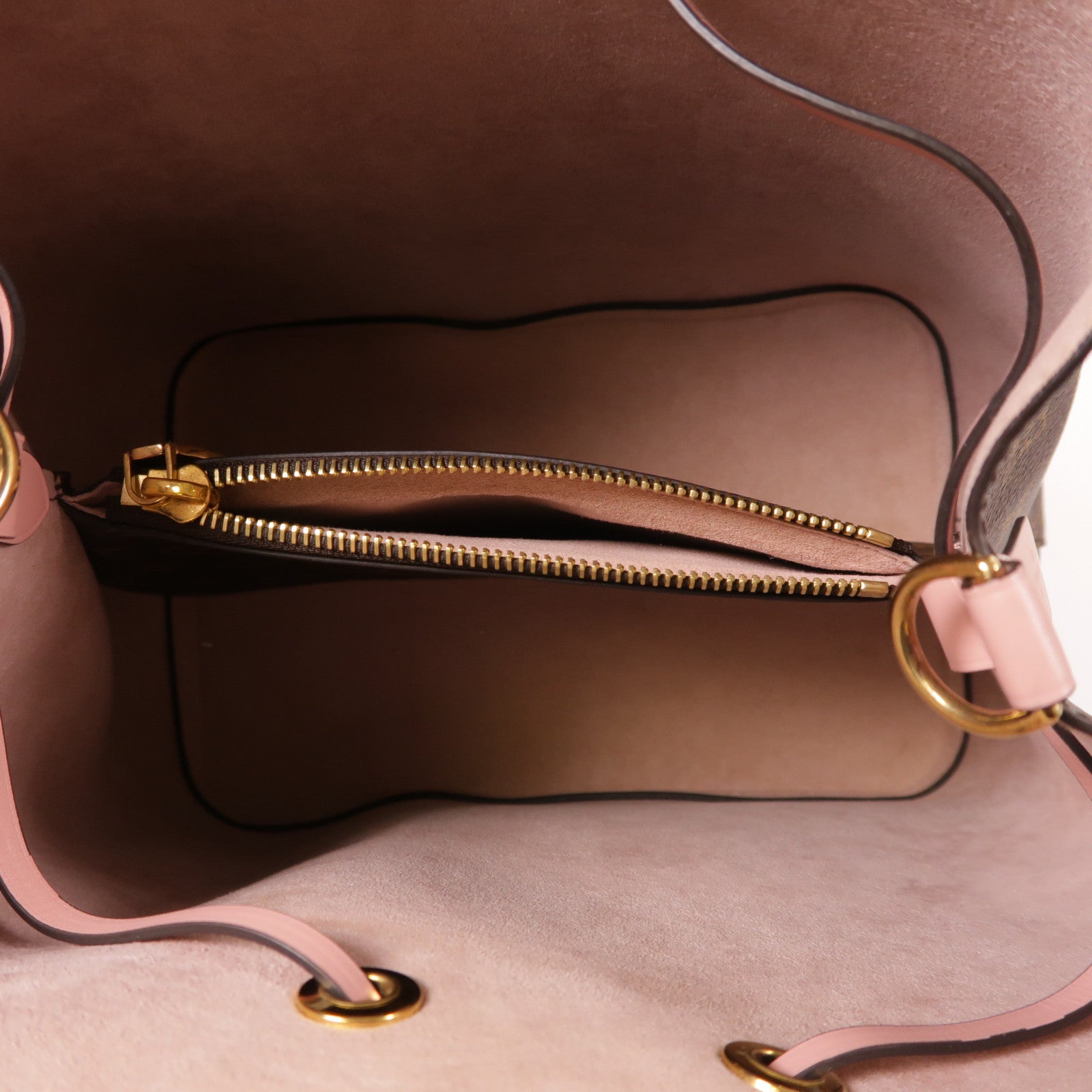 LOUIS VUITTON Monogram Neo Noe MM金扣肩背袋棕色/粉紅色