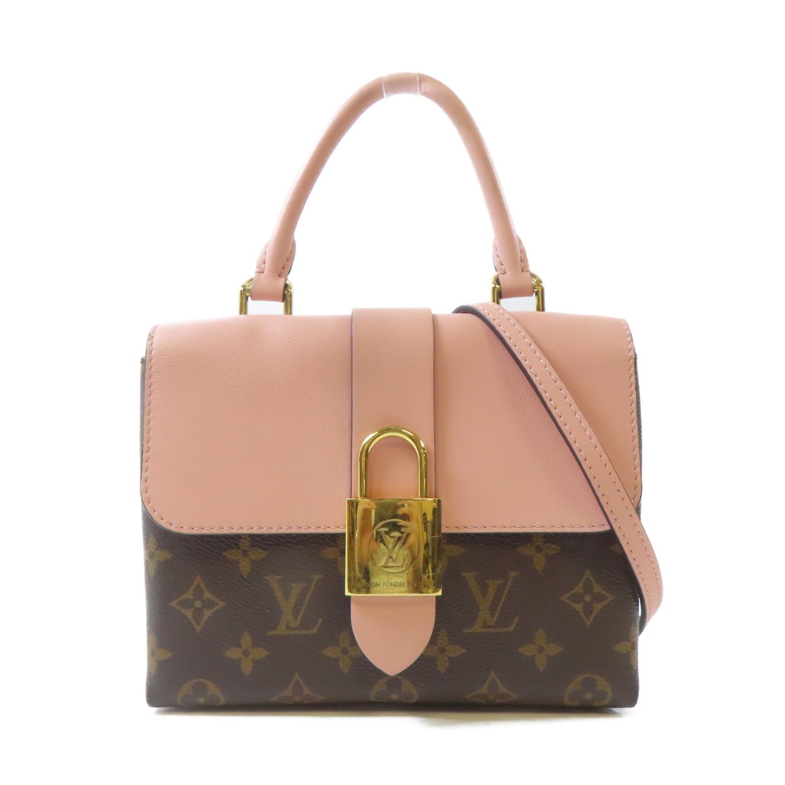 LOUIS VUITTON Monogram Locky BB金扣手挽肩背兩用袋啡色/粉紅色