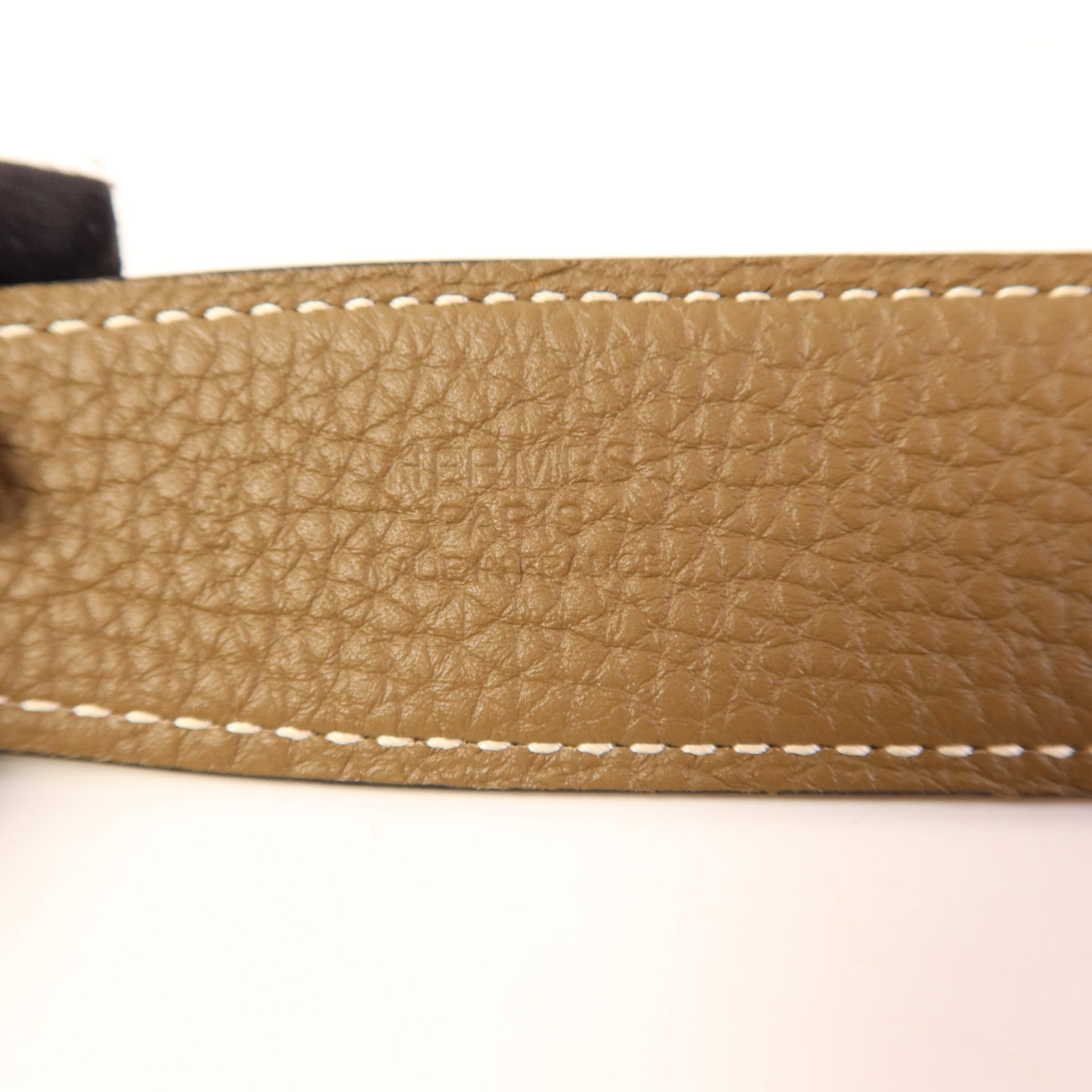 HERMES Togo/Box皮革H Belt銀扣皮帶Noir/Etoupe