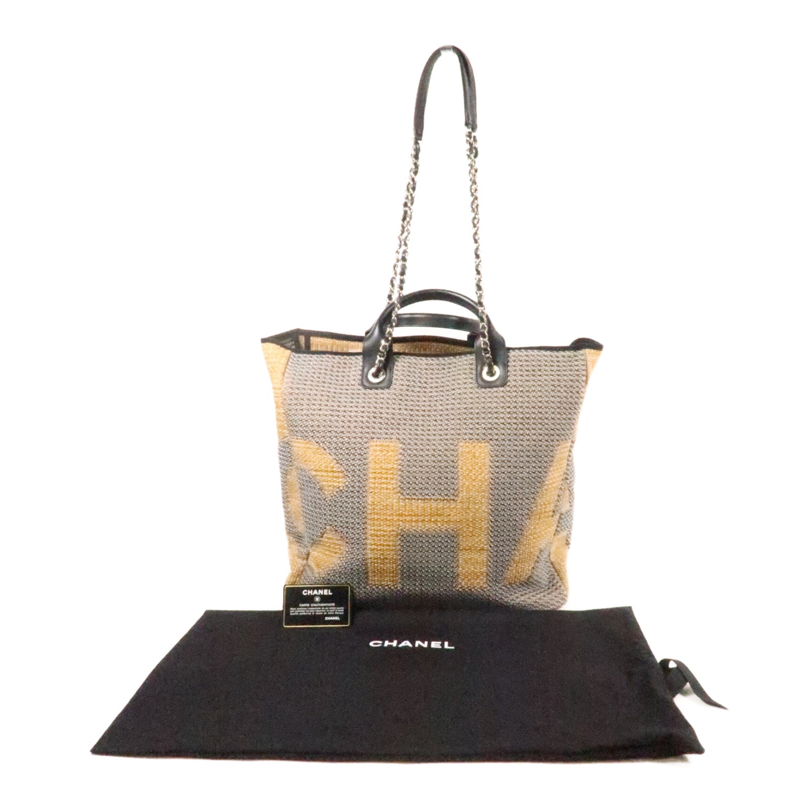 CHANEL 混合纖維Tote Bag銀扣鏈帶手挽肩背兩用袋