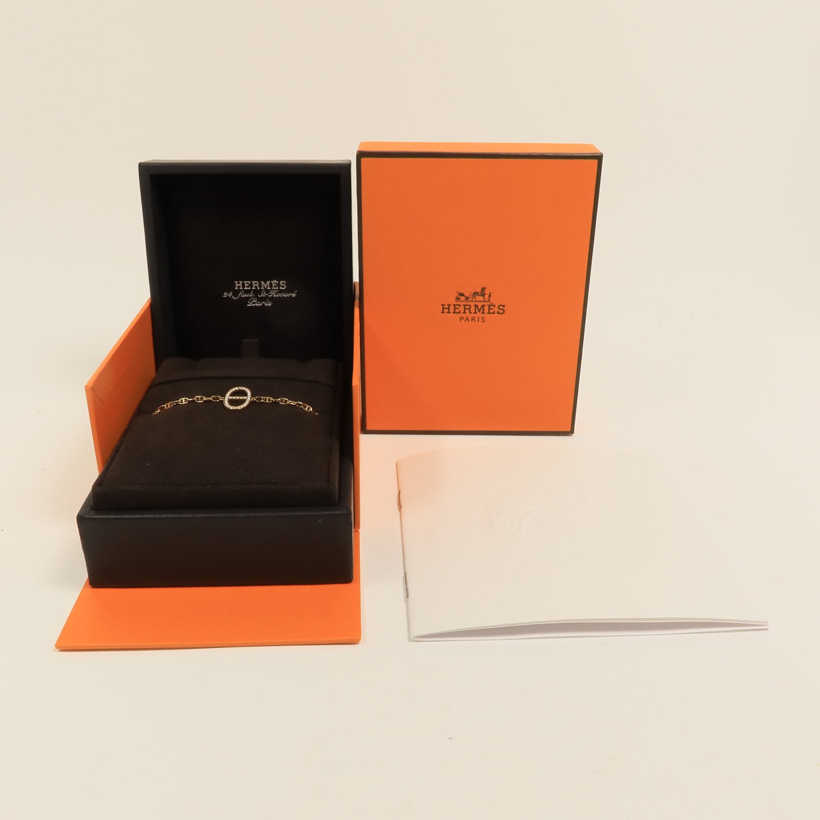 HERMES 18K玫瑰金Chain D'aine Contour Diamond Bracelet鑽石手鏈