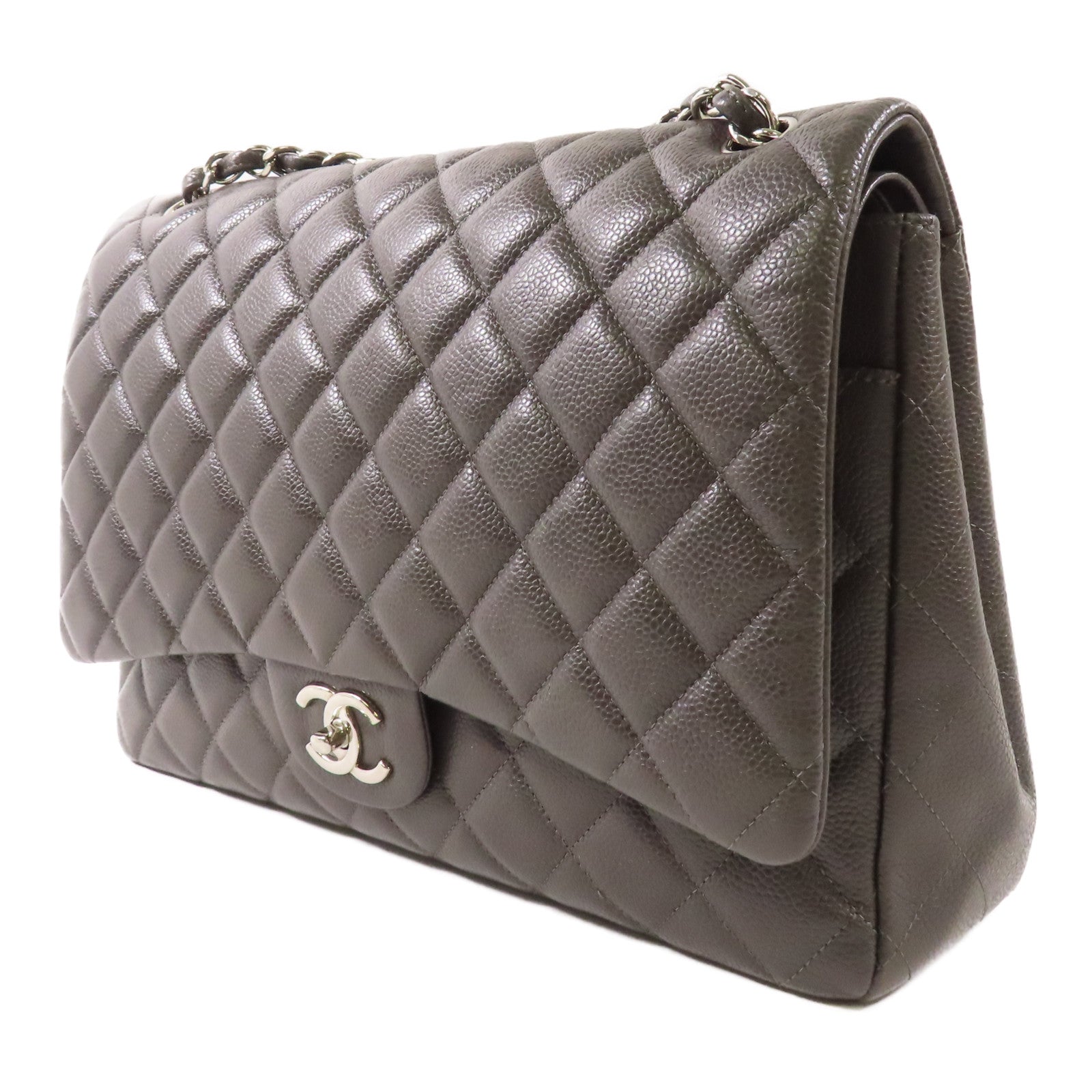 CHANEL 【激減優惠】牛皮皮革Maxi Classic銀扣鏈帶肩背袋