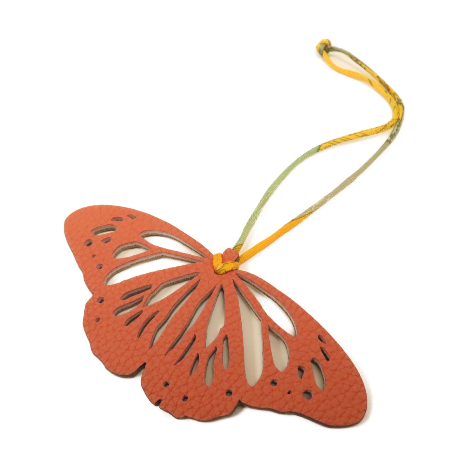 HERMES 牛皮皮革Butterfly Charm掛飾橙色/黑色