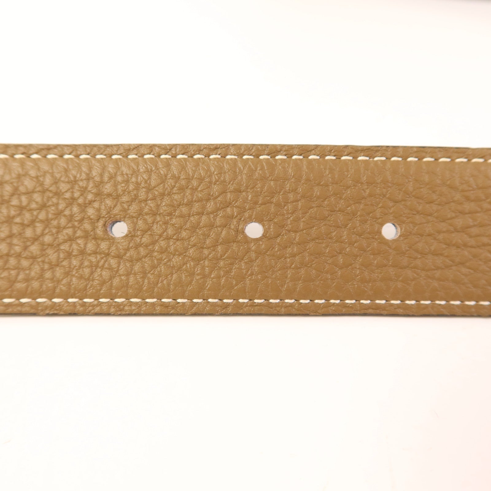 HERMES Togo/Box皮革H Belt銀扣皮帶Noir/Etoupe