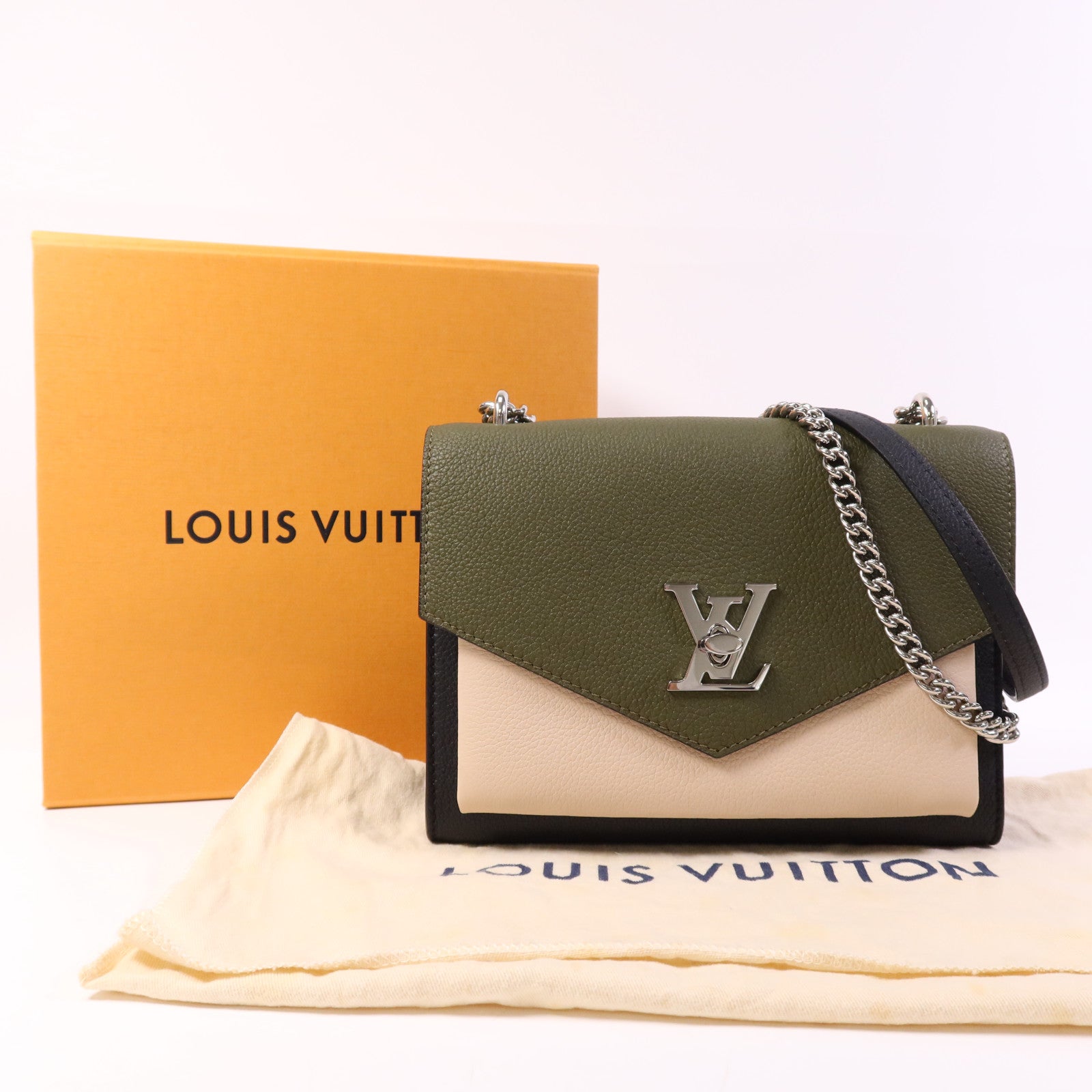 LOUIS VUITTON 牛皮皮革My Lock Me銀扣鏈帶肩背袋