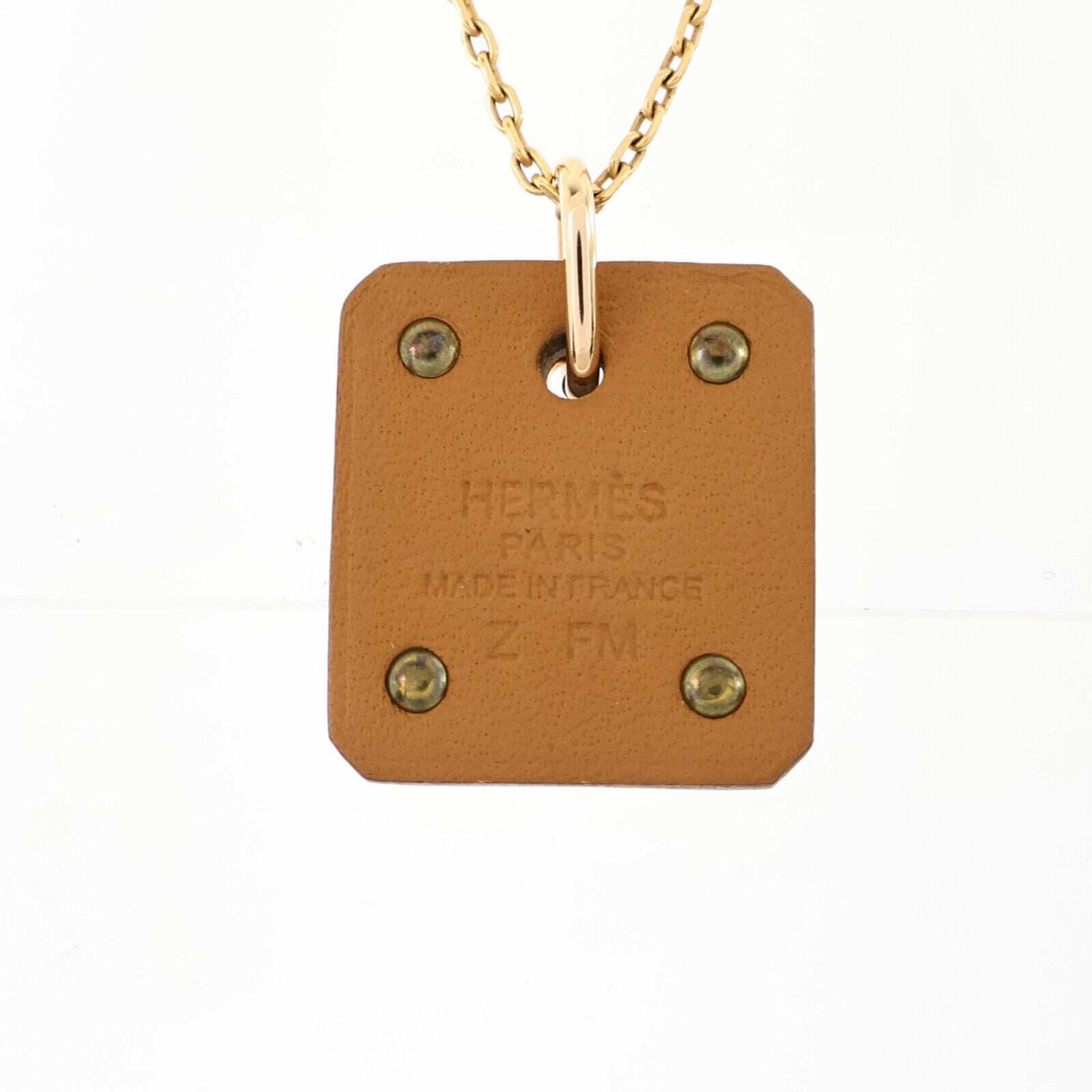HERMES Swift皮革/金屬As De Coeur Pendant Necklace金扣項鏈