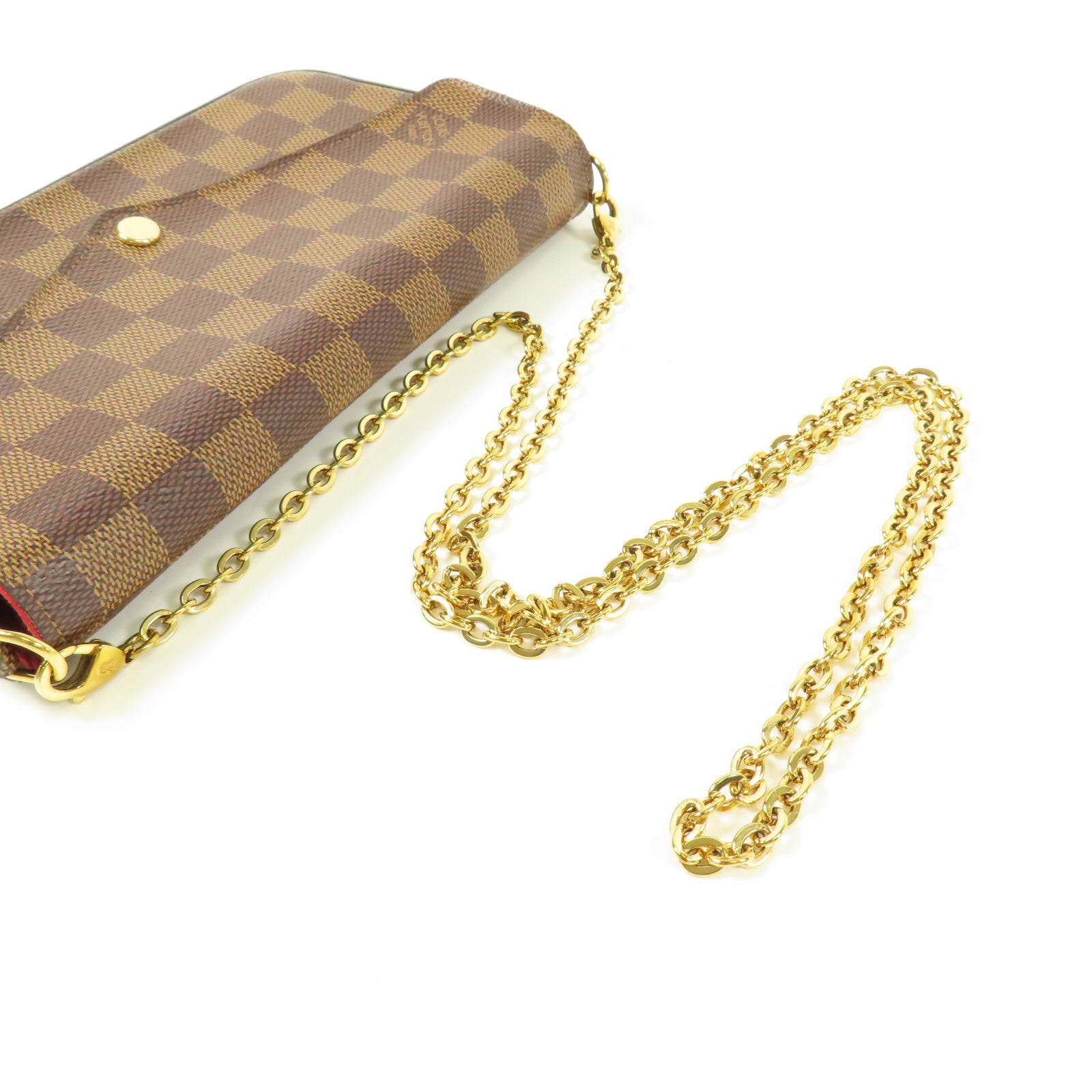 LOUIS VUITTON Damier Felice Pochette金扣鏈帶肩背袋